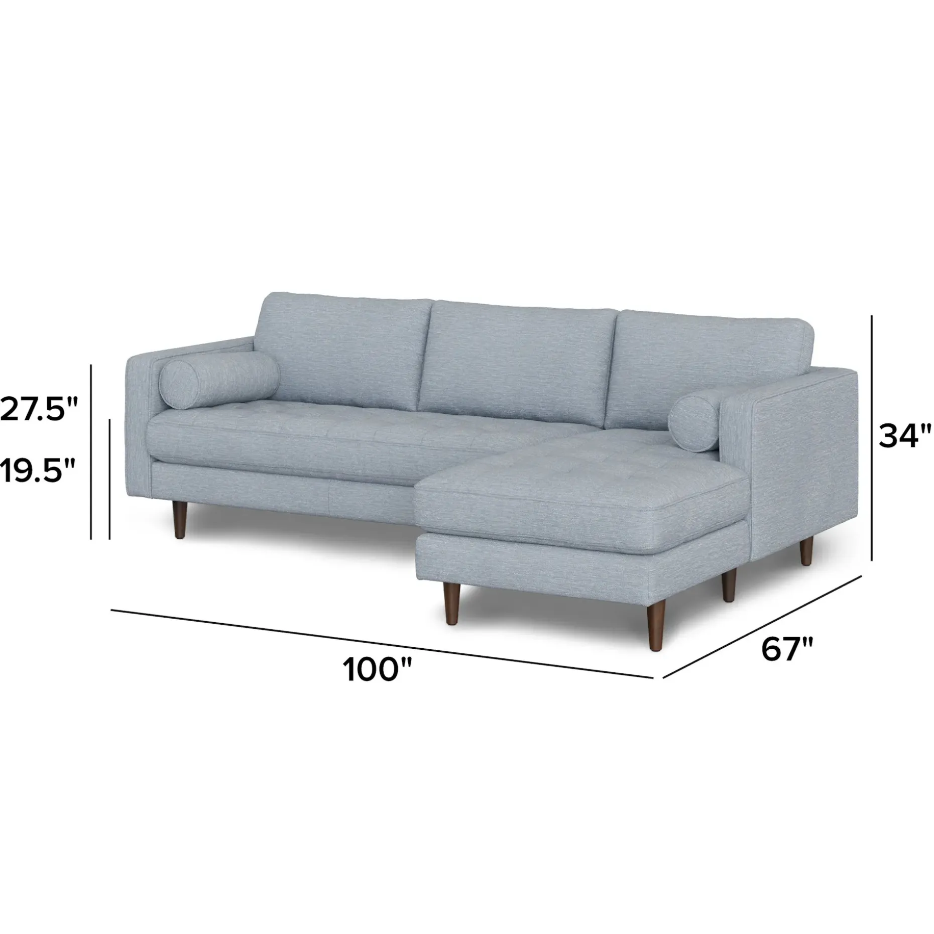 Sven 100" Tufted Right Sectional - Silver Light Blue