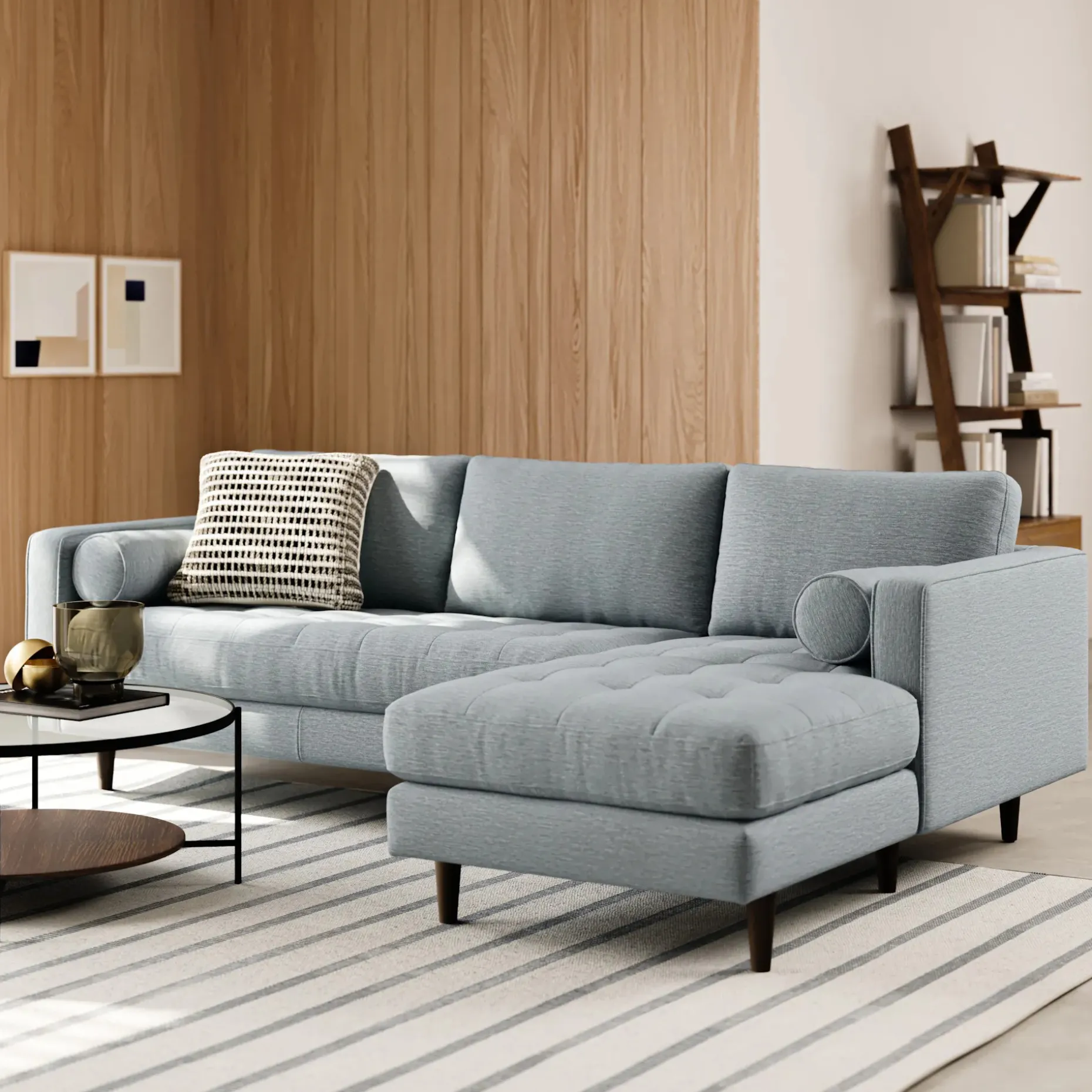 Sven 100" Tufted Right Sectional - Silver Light Blue