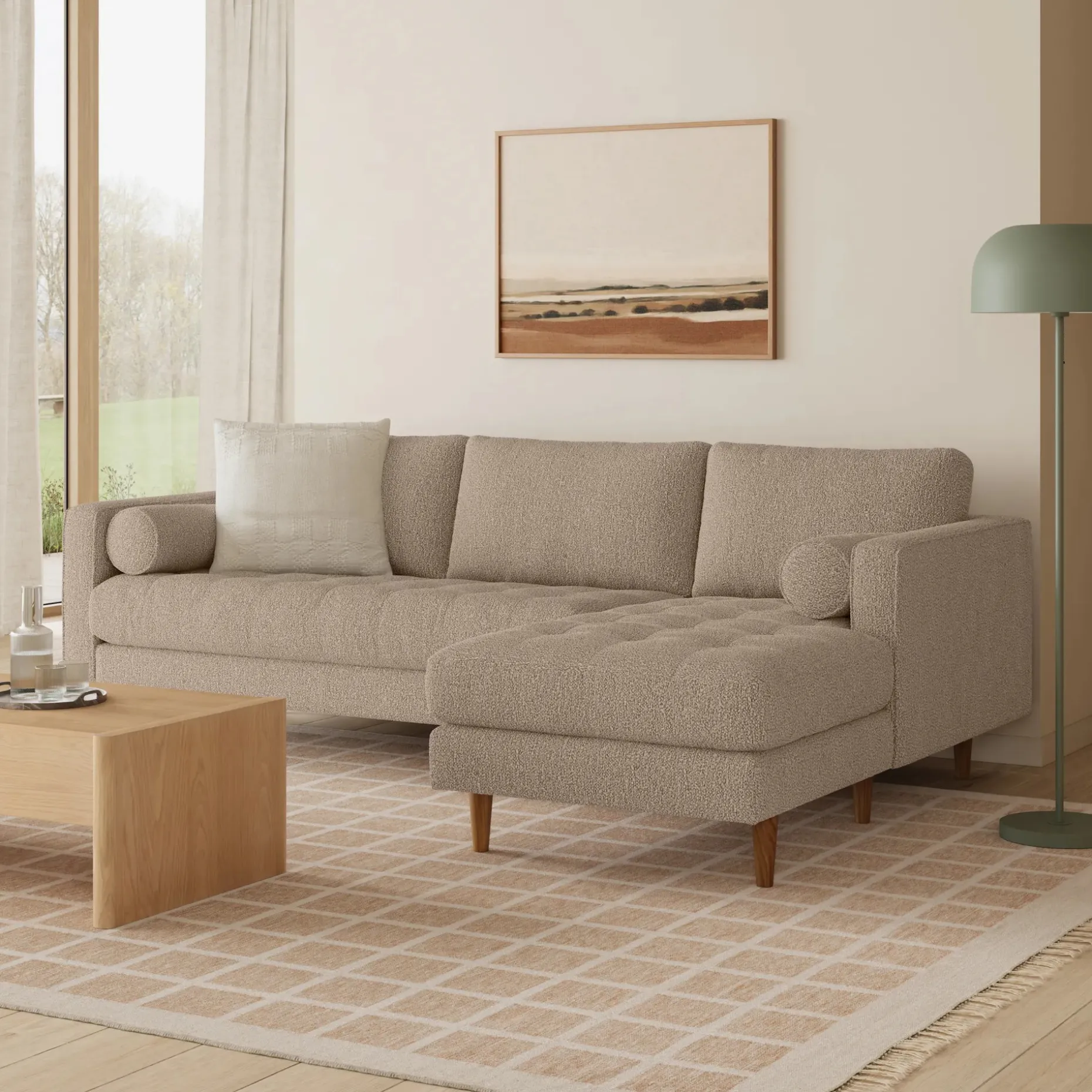 Sven 100" Tufted Right Sectional - Sandstone Wool Bouclé