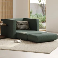 Sven 45.5" Tufted Sleeper Chair - Green Wool Bouclé