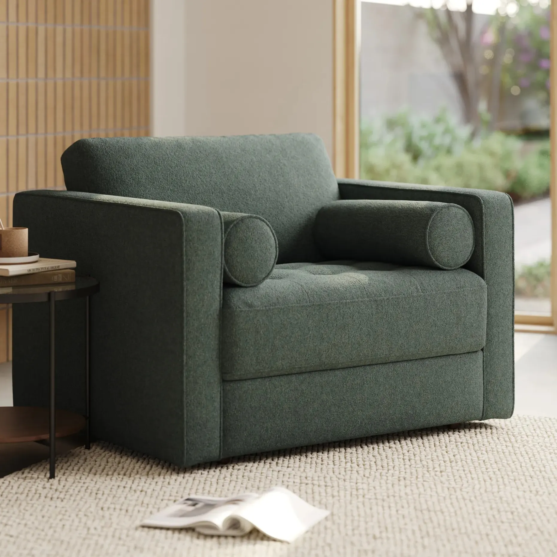 Sven 45.5" Tufted Sleeper Chair - Green Wool Bouclé