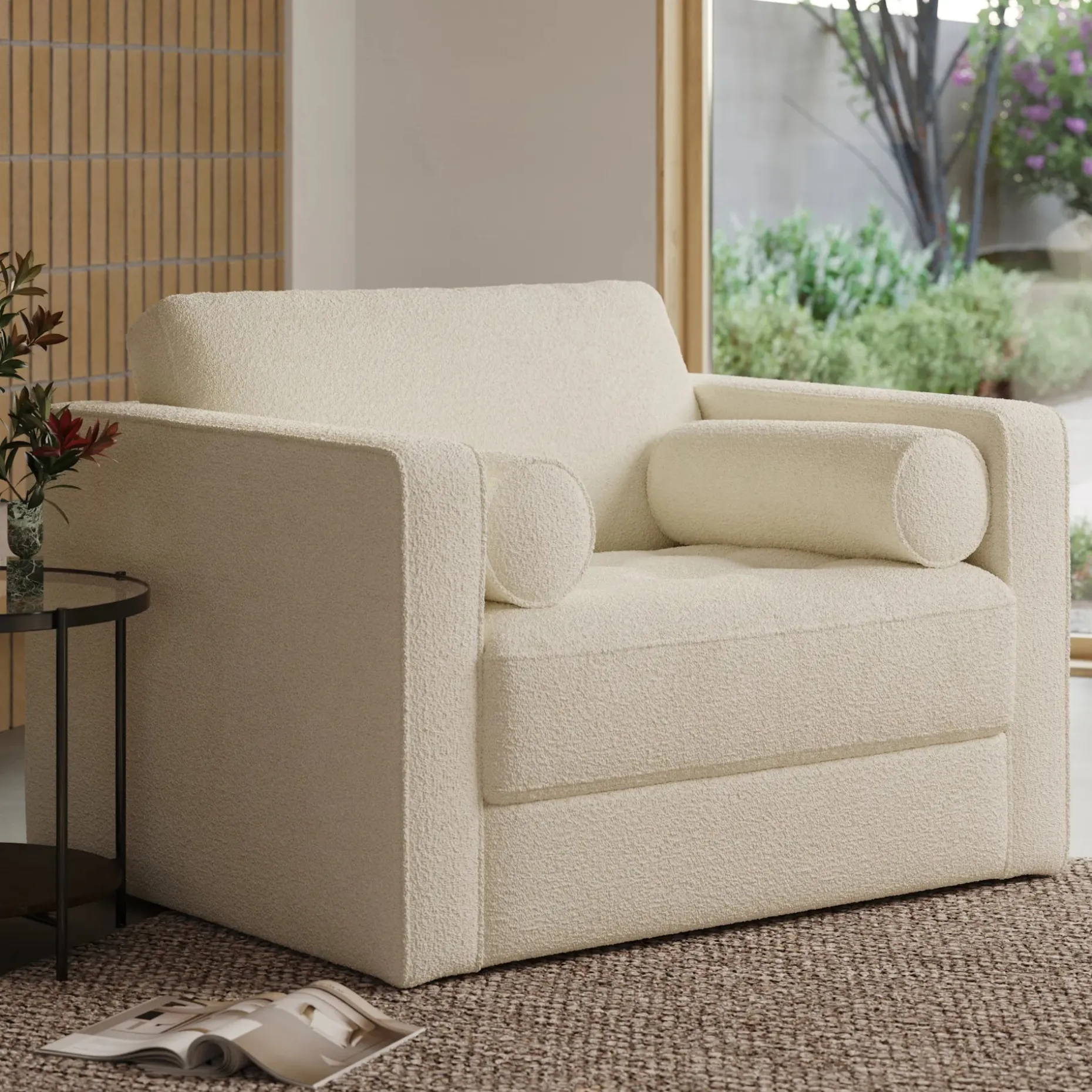 Sven 45.5" Tufted Sleeper Chair - Ivory Wool Bouclé