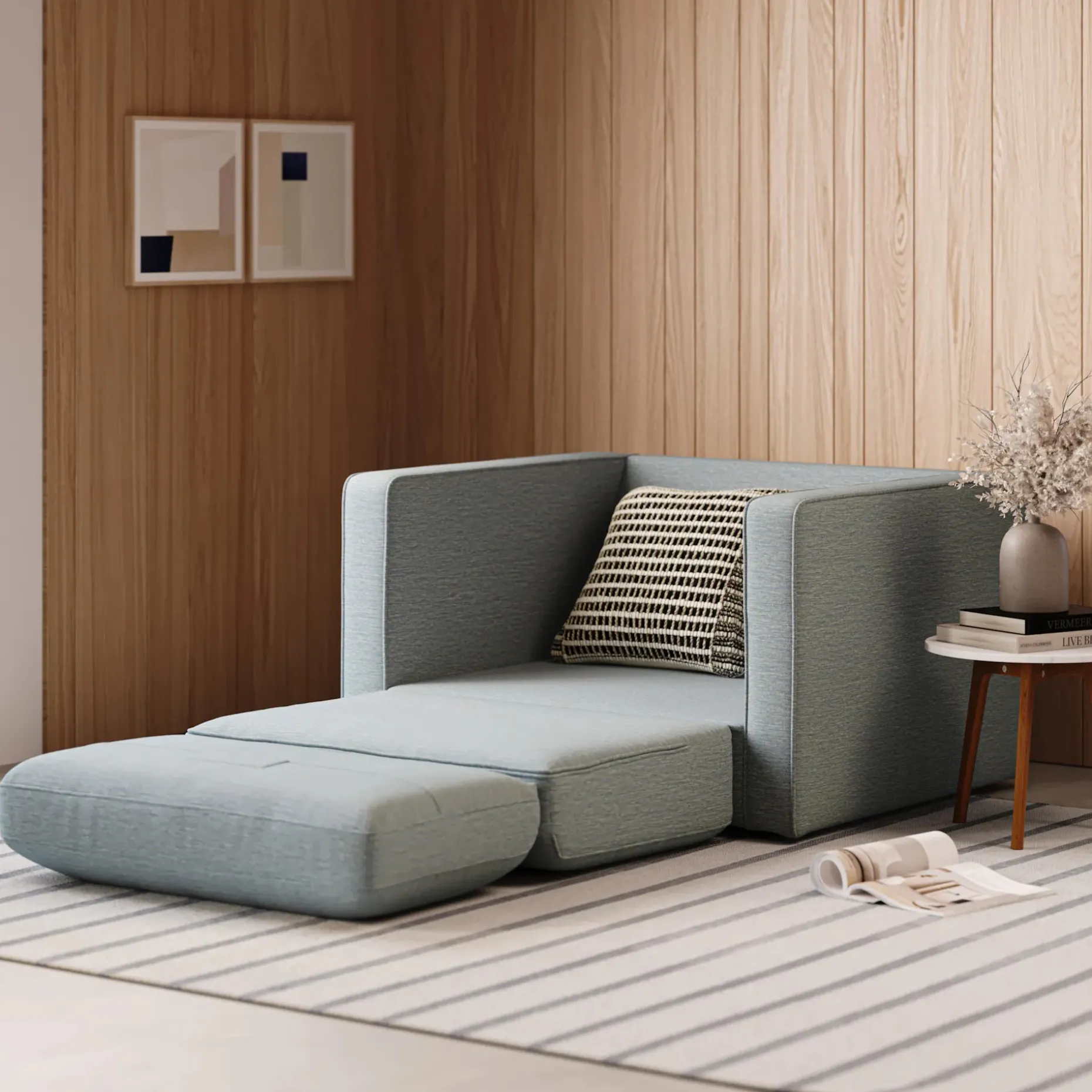 Sven 45.5" Tufted Sleeper Chair - Silver Light Blue