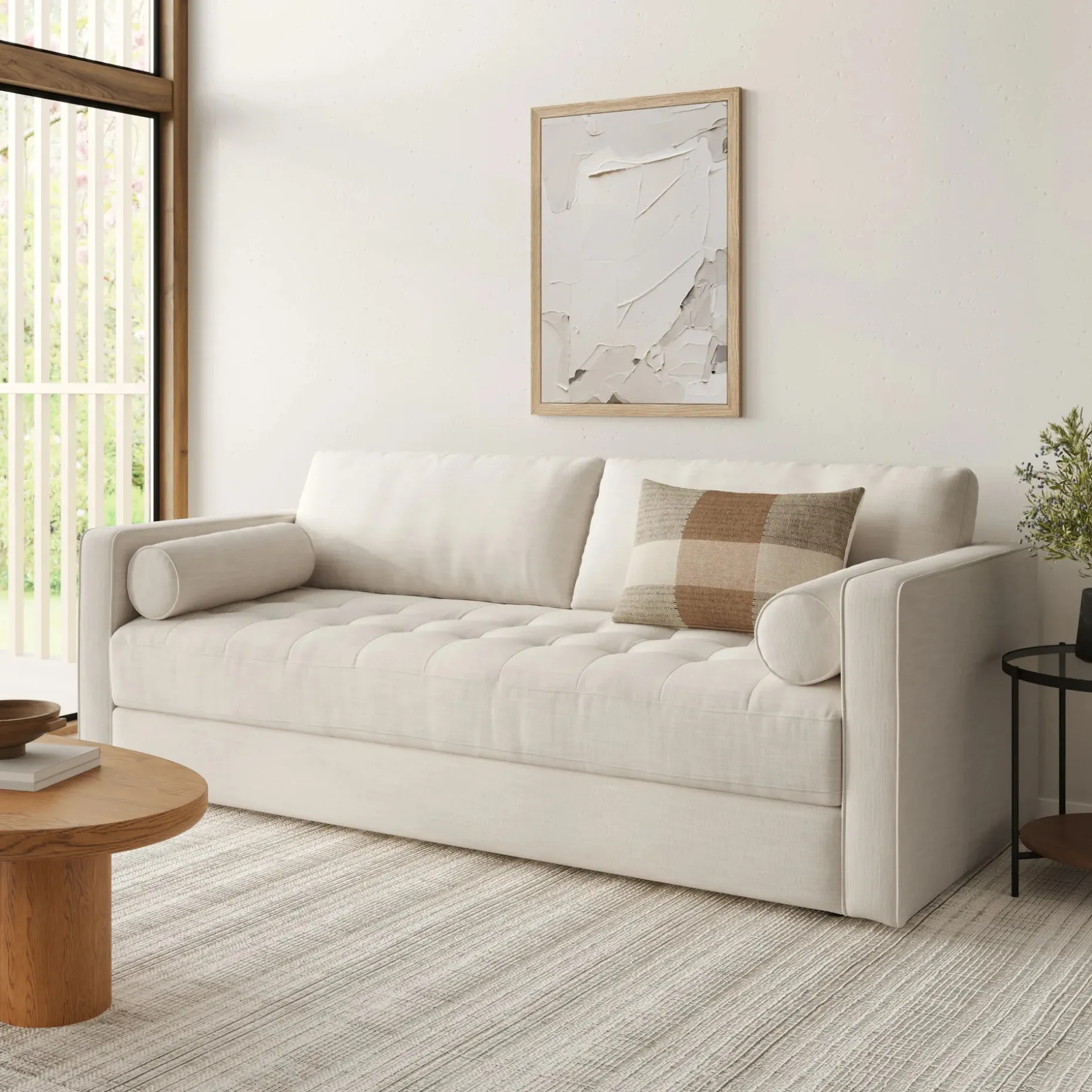 Sven 88" Tufted Sofa Bed - Biscuit Cream