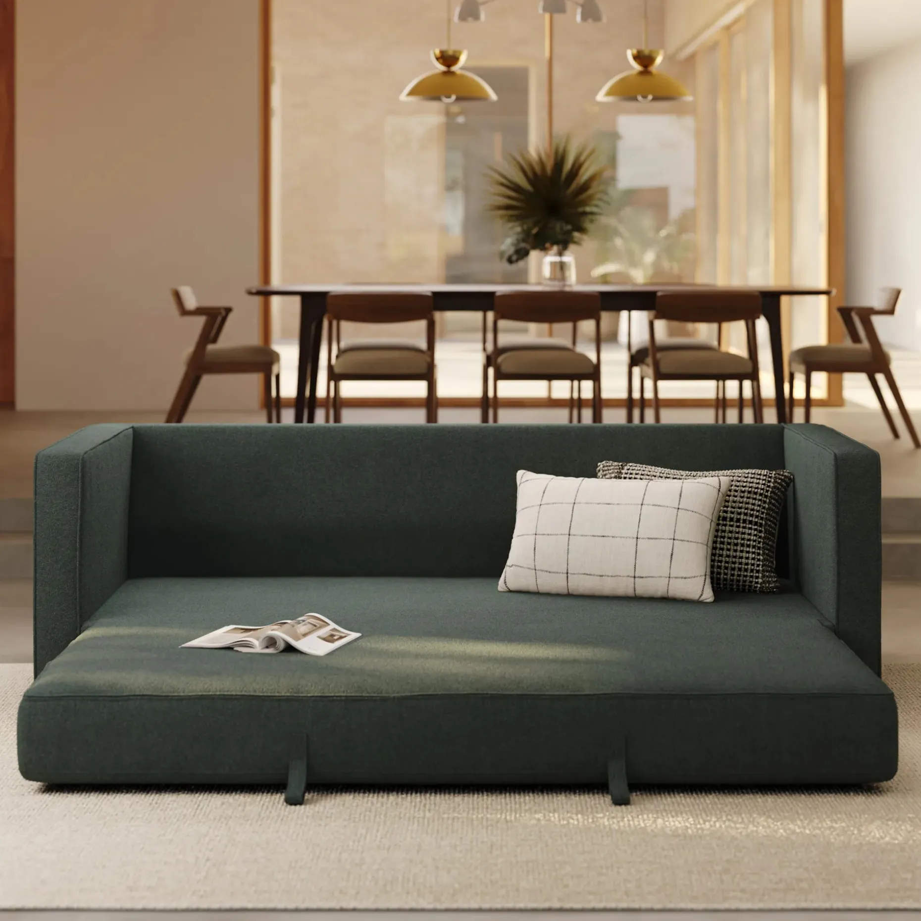 Sven 88" Tufted Sofa Bed - Green Wool Bouclé