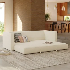 Sven 88" Tufted Sofa Bed - Ivory Wool Bouclé