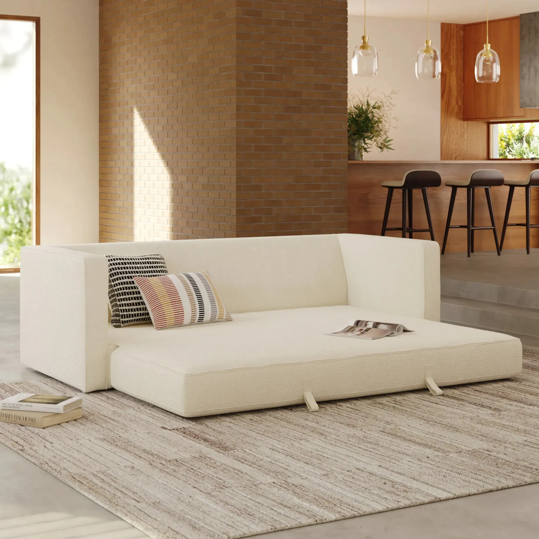 Sven 88" Tufted Sofa Bed - Ivory Wool Bouclé