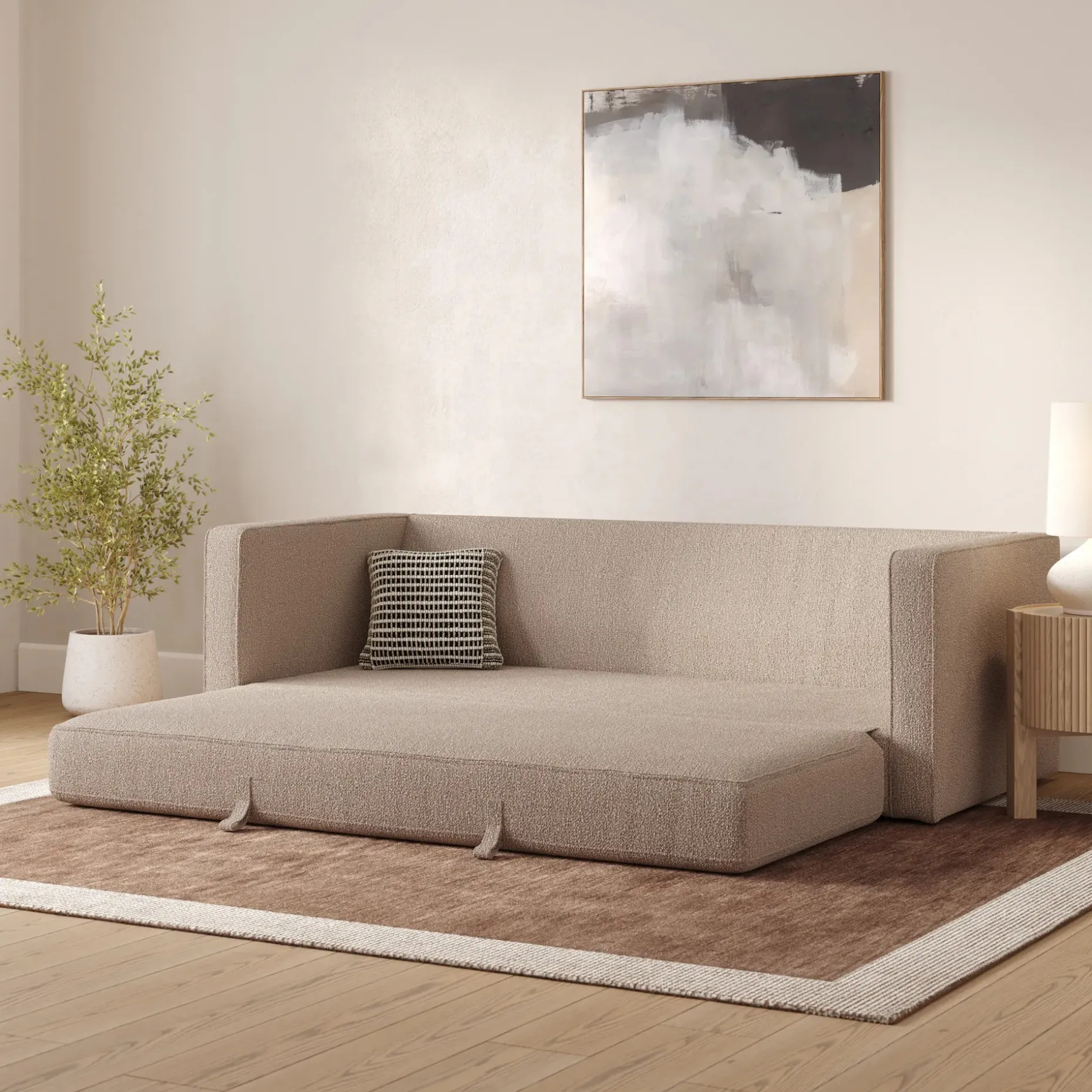 Sven 88" Tufted Sofa Bed - Sandstone Wool Bouclé