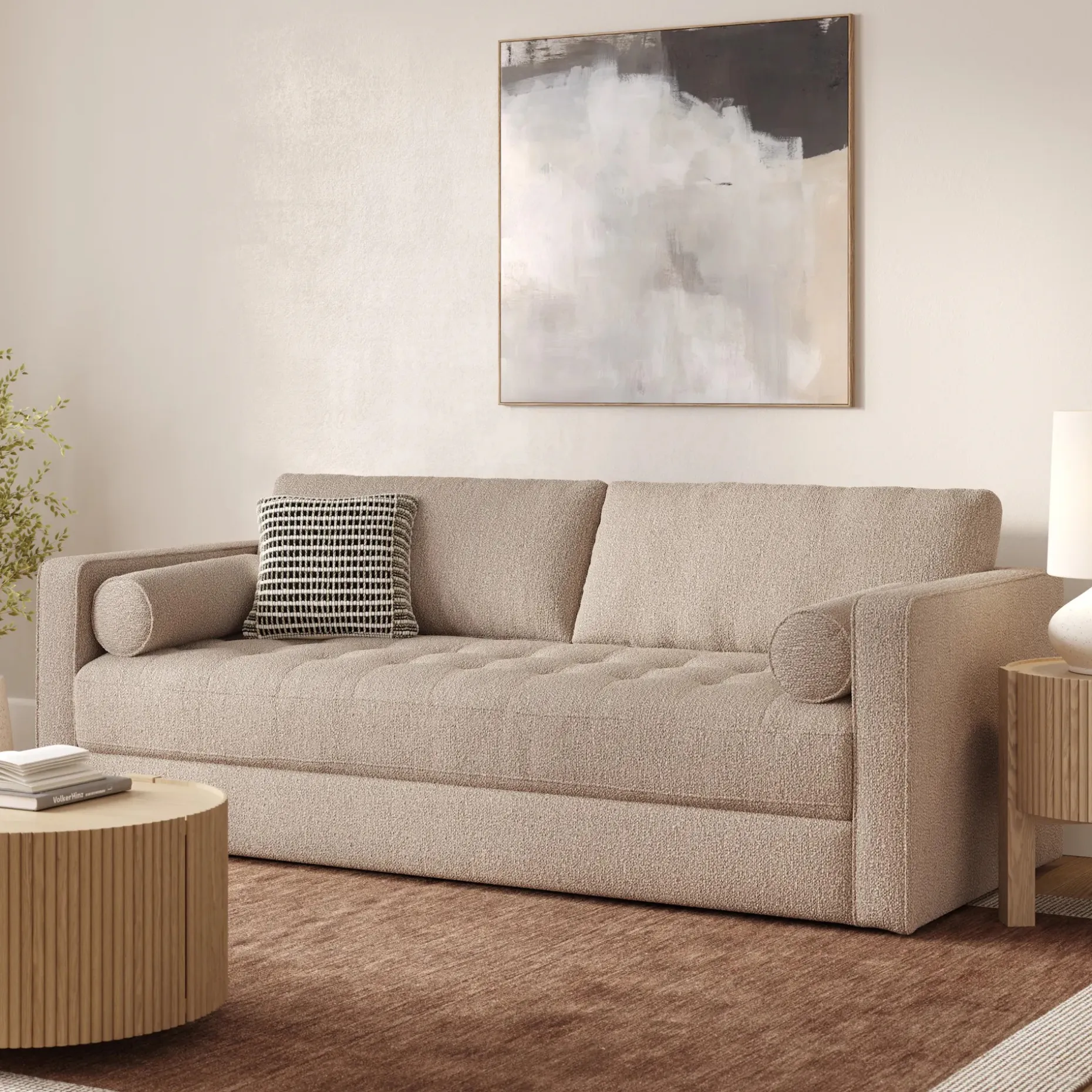 Sven 88" Tufted Sofa Bed - Sandstone Wool Bouclé