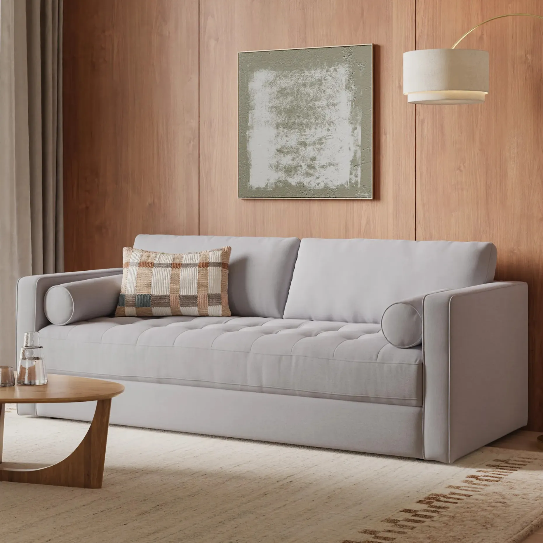 Sven 88" Tufted Sofa Bed - Silver Ivory