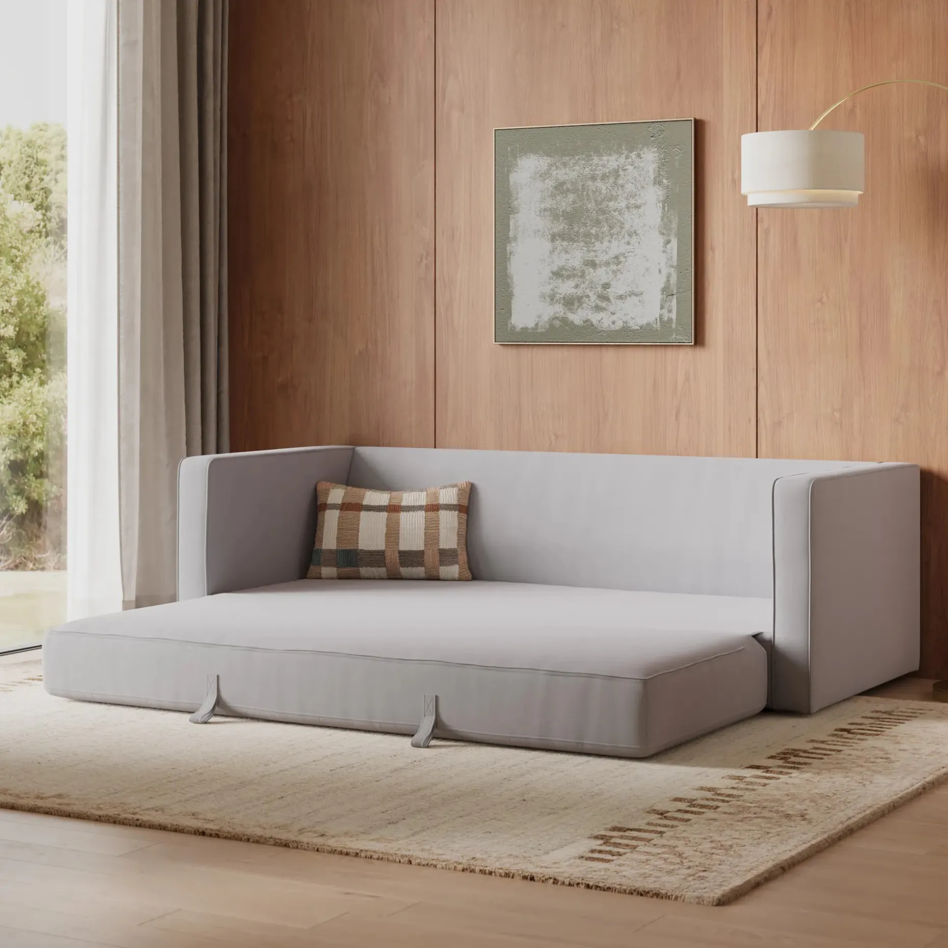 Sven 88" Tufted Sofa Bed - Silver Ivory