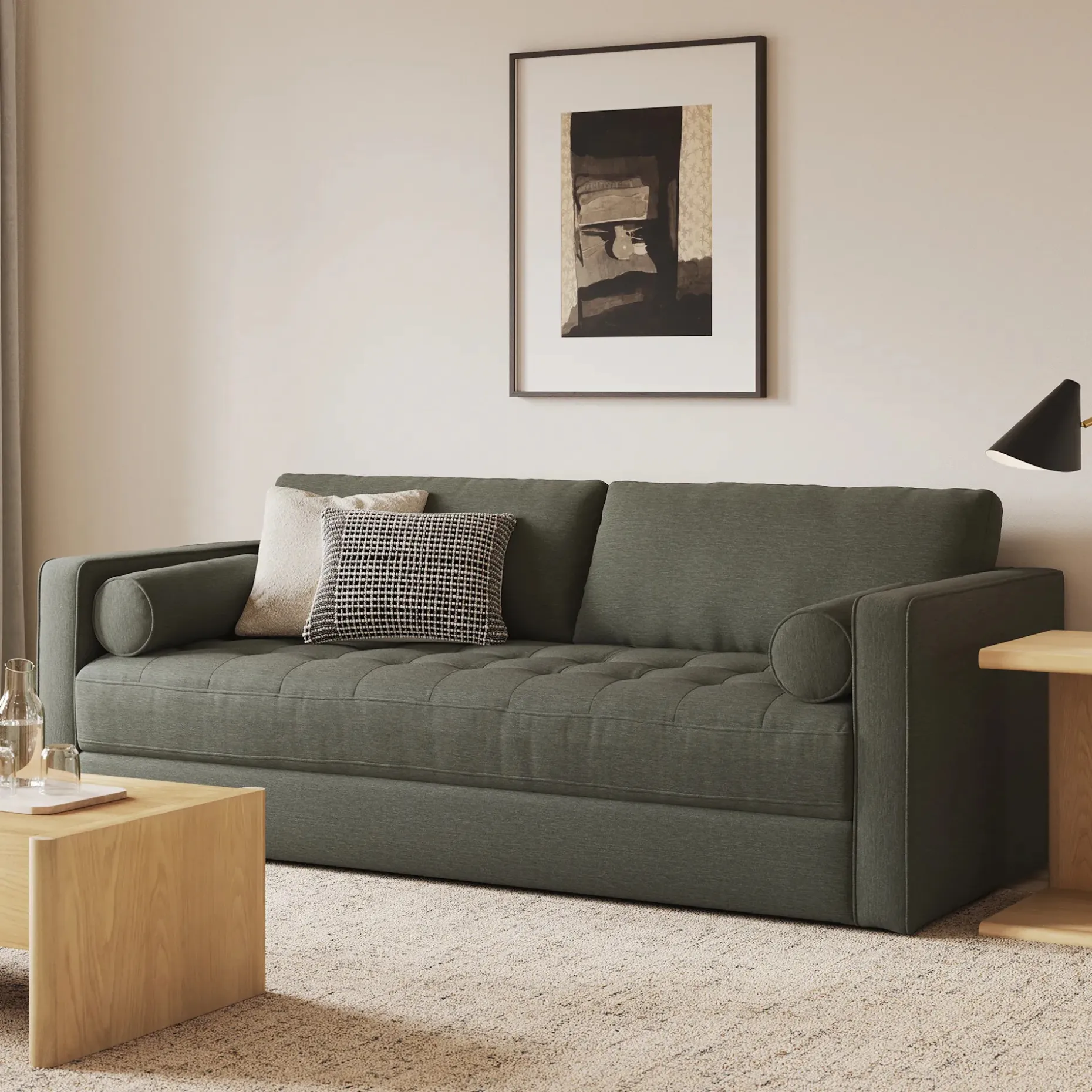Sven 88" Tufted Sofa Bed - Silver Moss