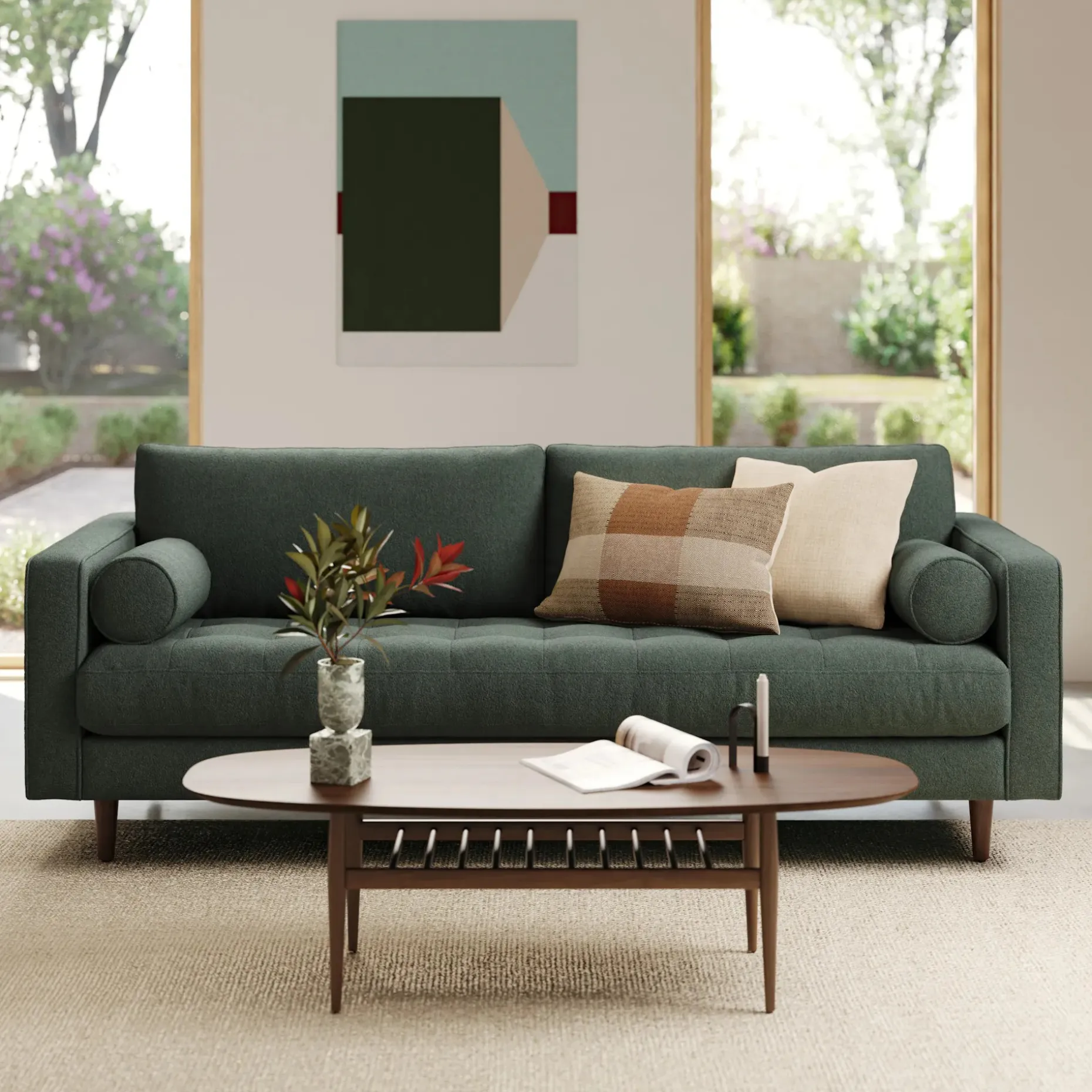 Sven 88" Tufted Sofa - Green Wool Bouclé