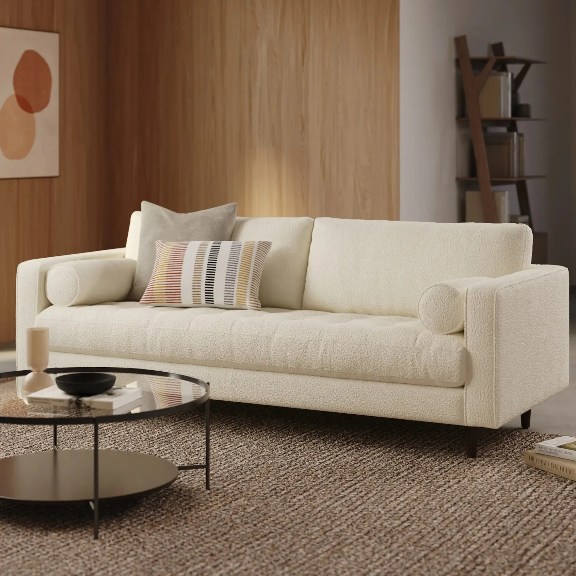 Sven 88" Tufted Sofa - Ivory Wool Bouclé