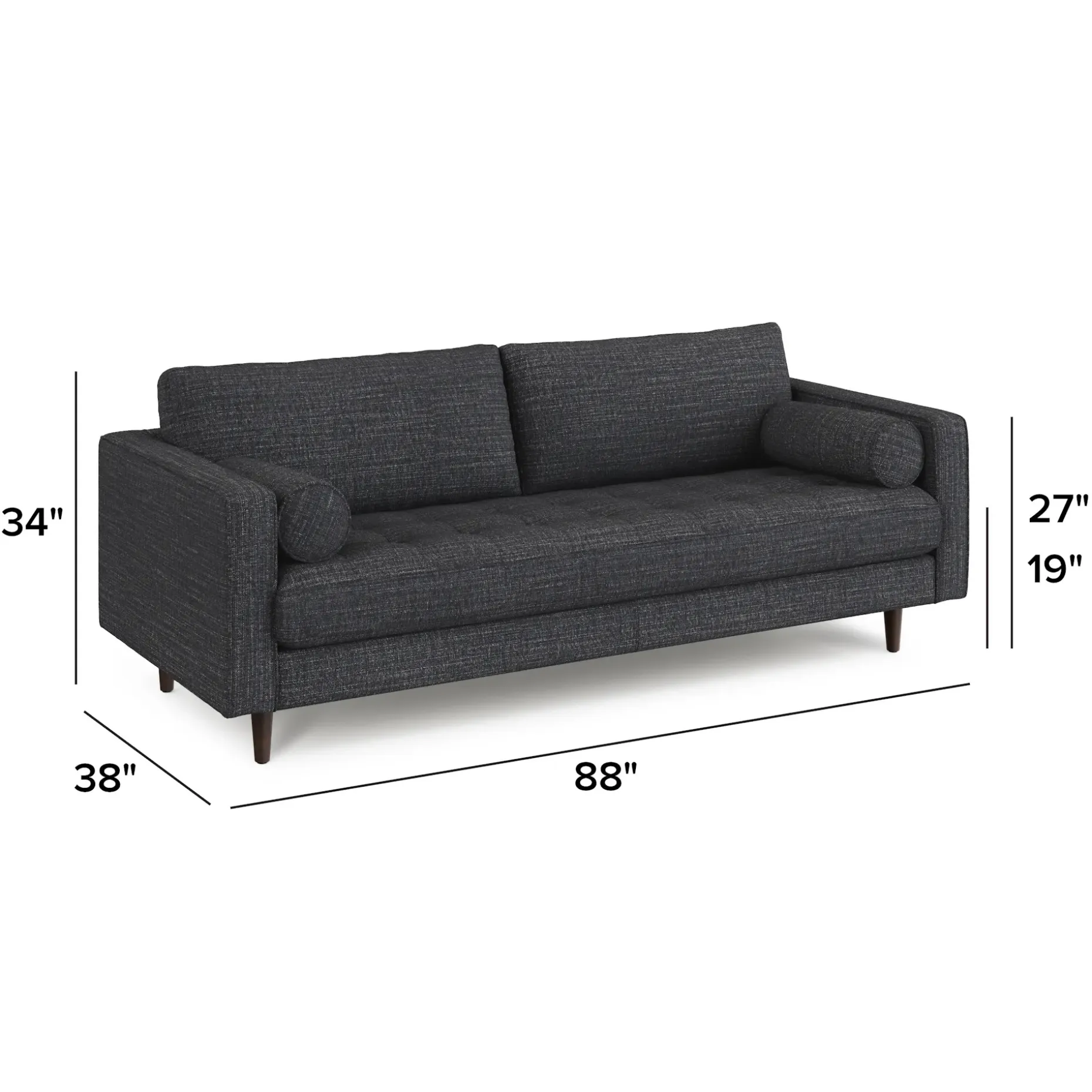 Sven 88" Tufted Sofa - Napa Charcoal