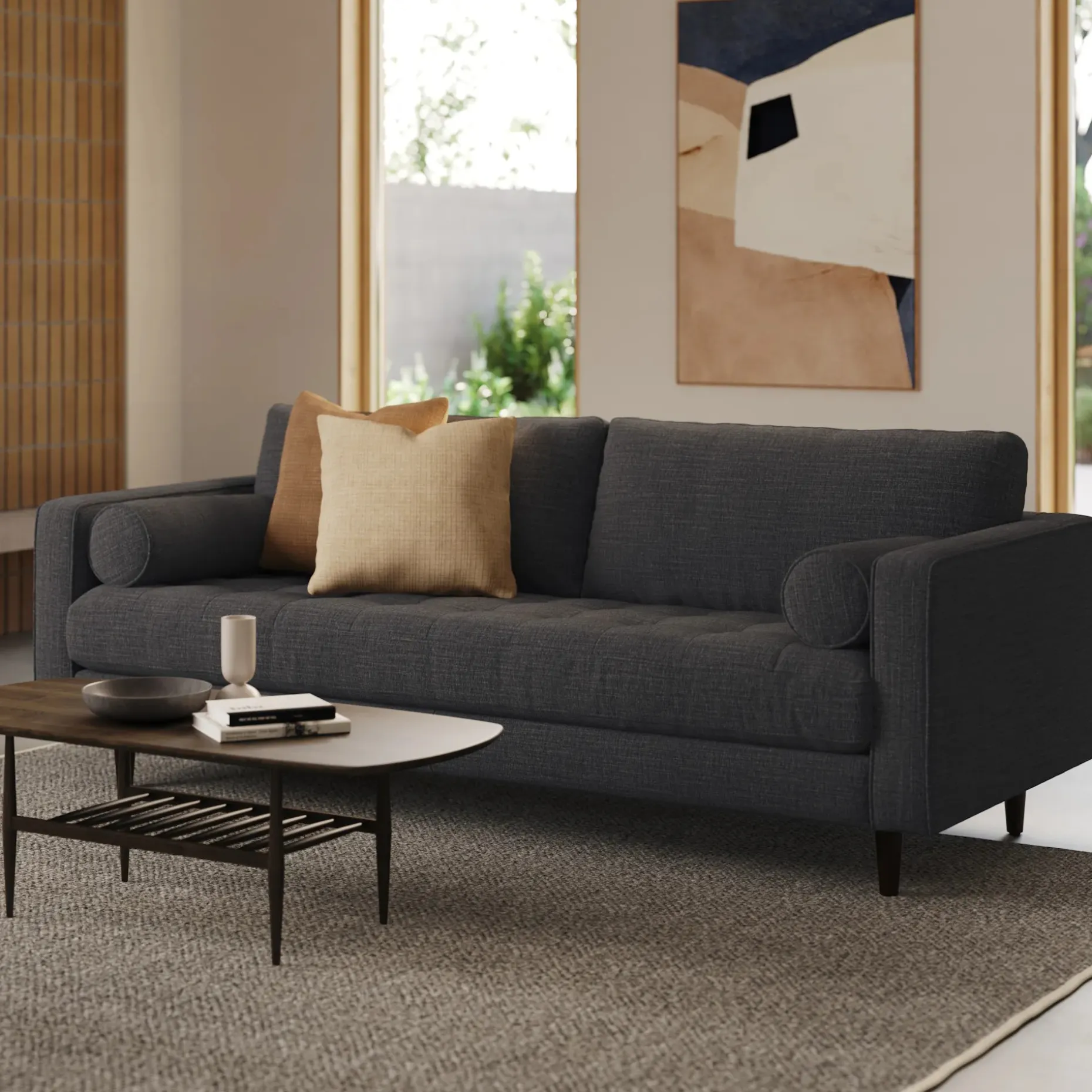 Sven 88" Tufted Sofa - Napa Charcoal