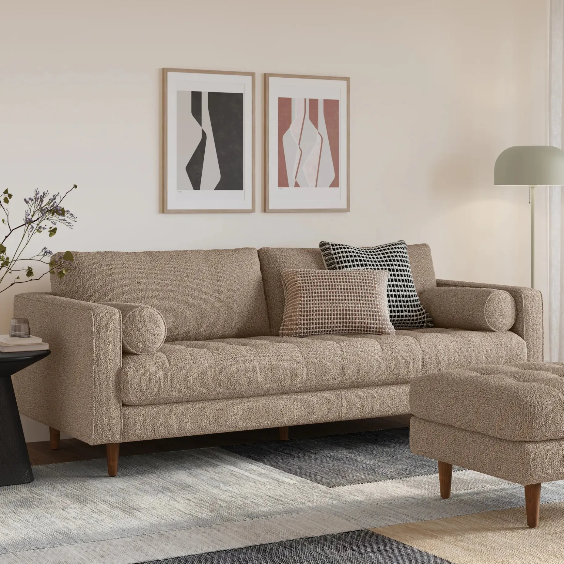 Sven 88" Tufted Sofa - Sandstone Wool Bouclé