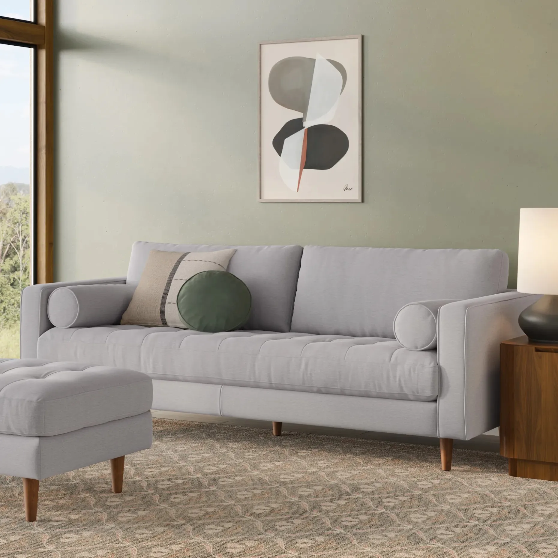 Sven 88" Tufted Sofa - Silver Ivory