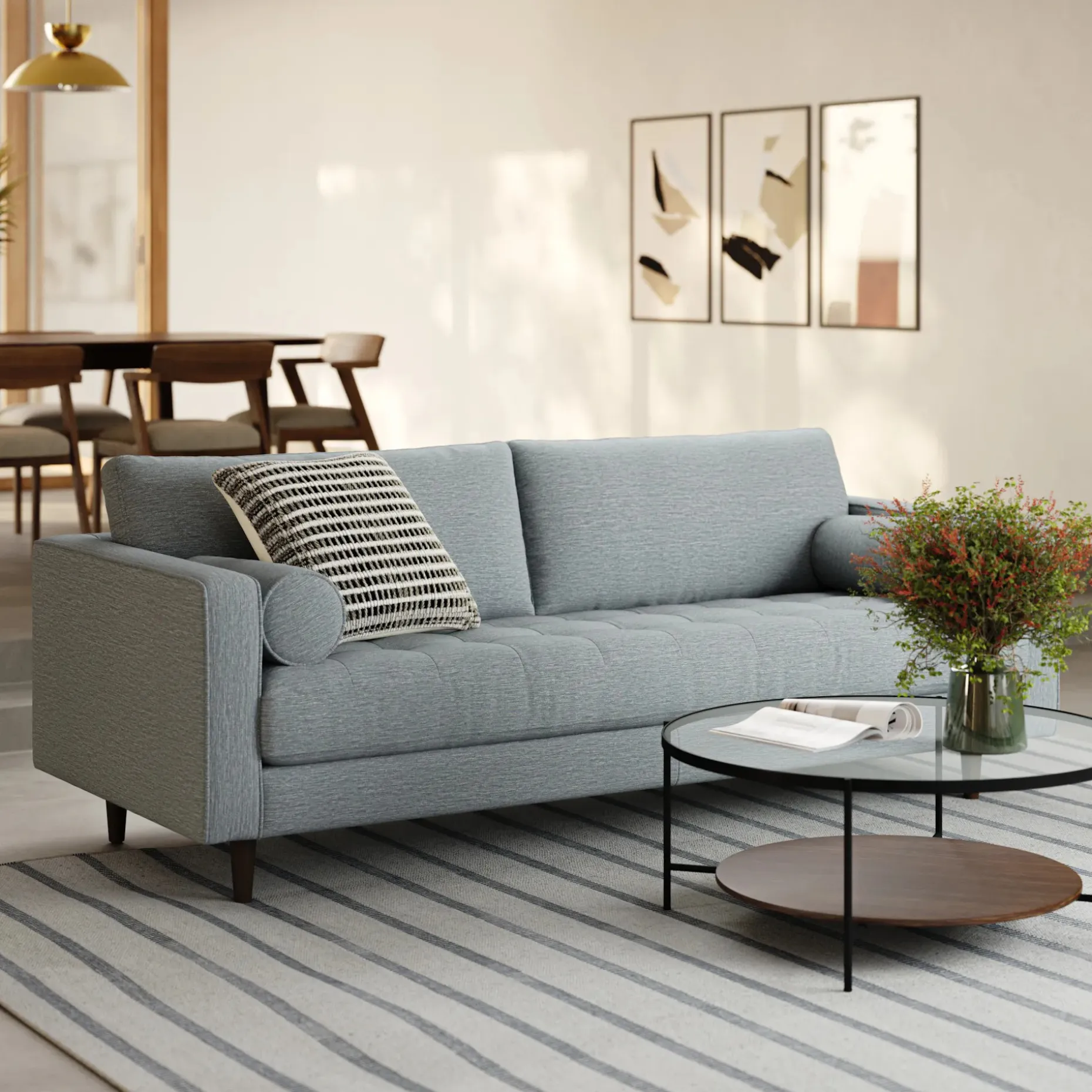Sven 88" Tufted Sofa - Silver Light Blue