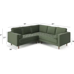 Sven 91" Tufted Velvet Corner Sectional - Plush Pacific Green