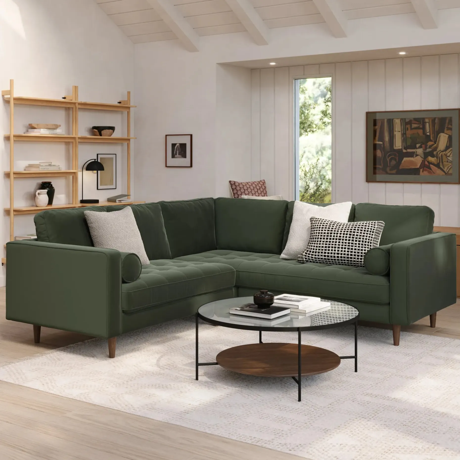 Sven 91" Tufted Velvet Corner Sectional - Plush Pacific Green