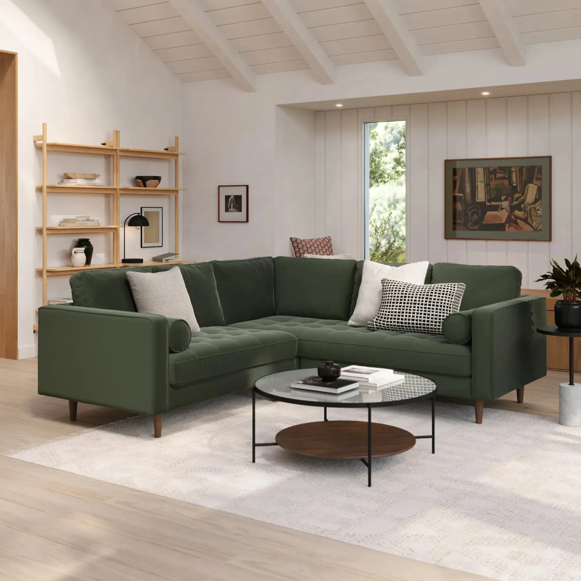 Sven 91" Tufted Velvet Corner Sectional - Plush Pacific Green