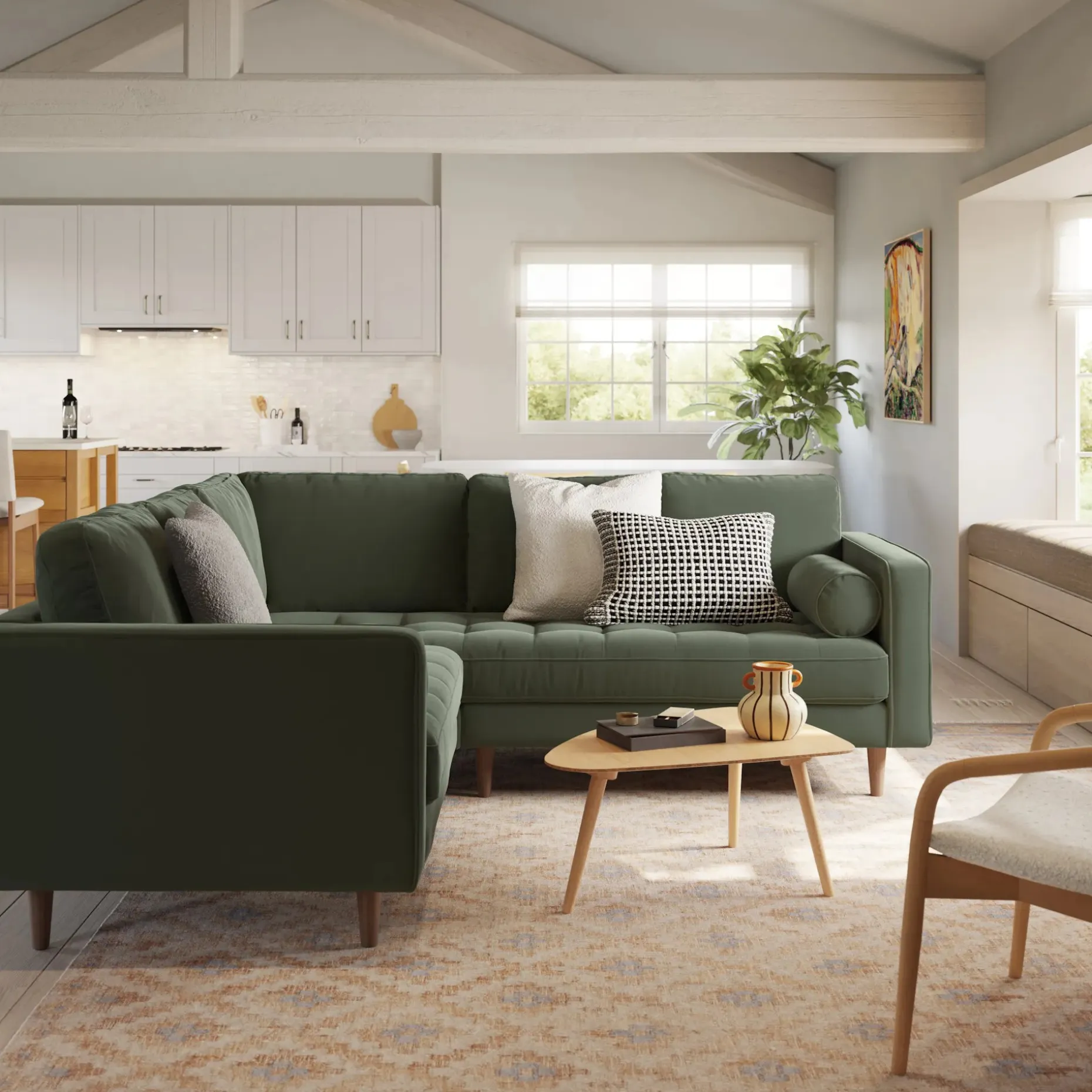 Sven 91" Tufted Velvet Corner Sectional - Plush Pacific Green
