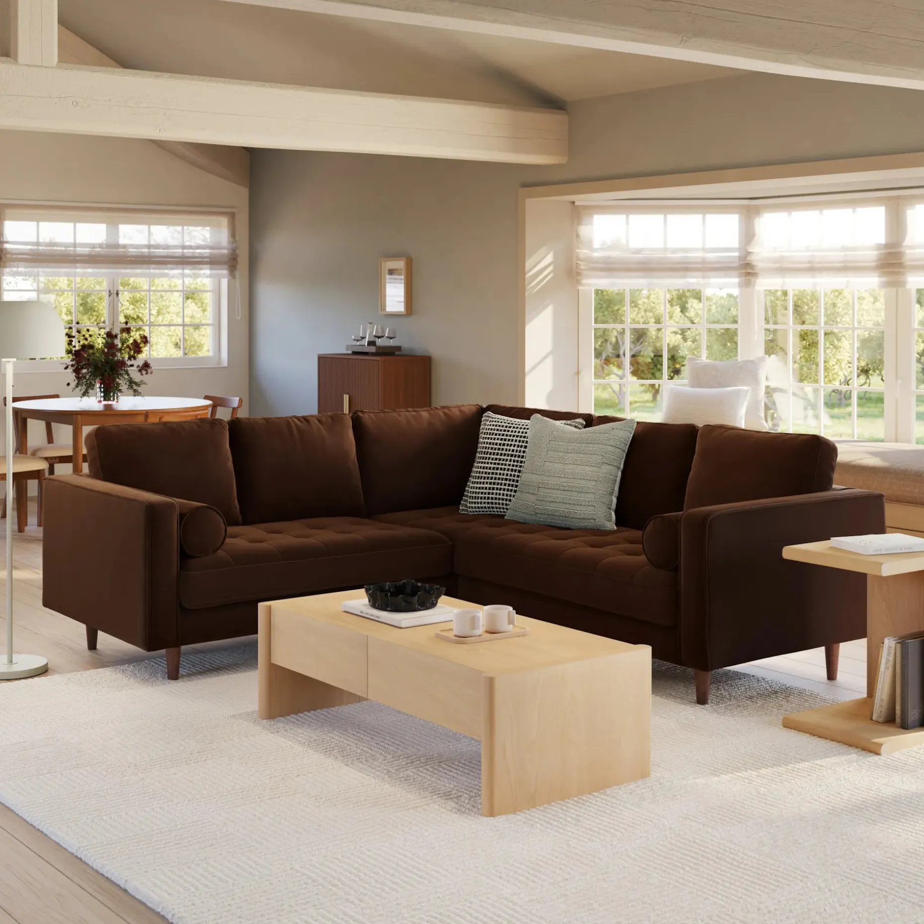 Sven 91" Tufted Velvet Corner Sectional - Plush Pacific Brown