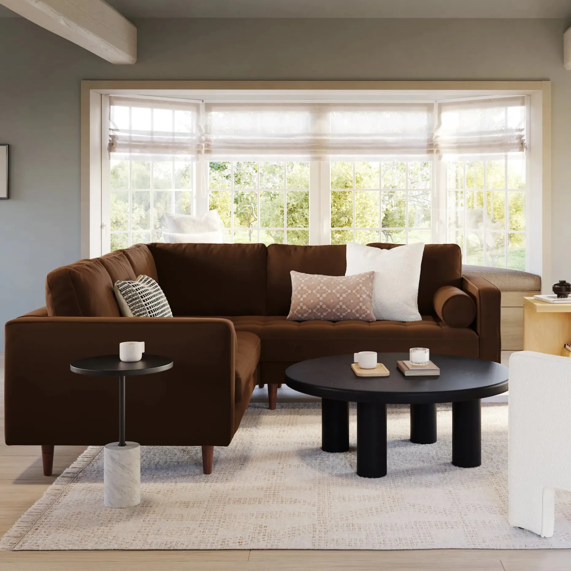 Sven 91" Tufted Velvet Corner Sectional - Plush Pacific Brown