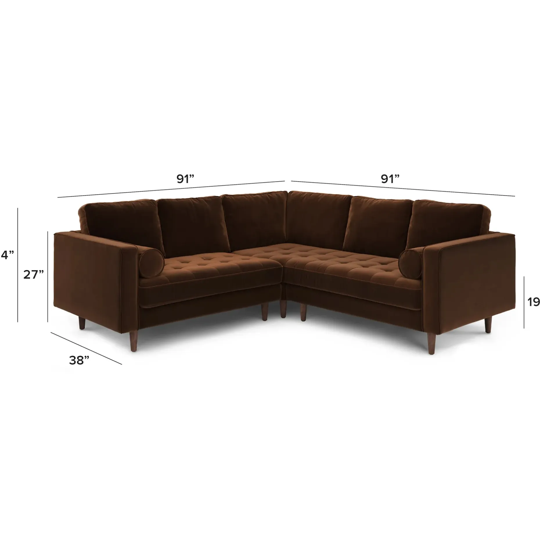 Sven 91" Tufted Velvet Corner Sectional - Plush Pacific Brown