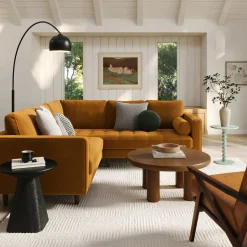 Sven 91" Tufted Velvet Corner Sectional - Plush Pacific Ginger
