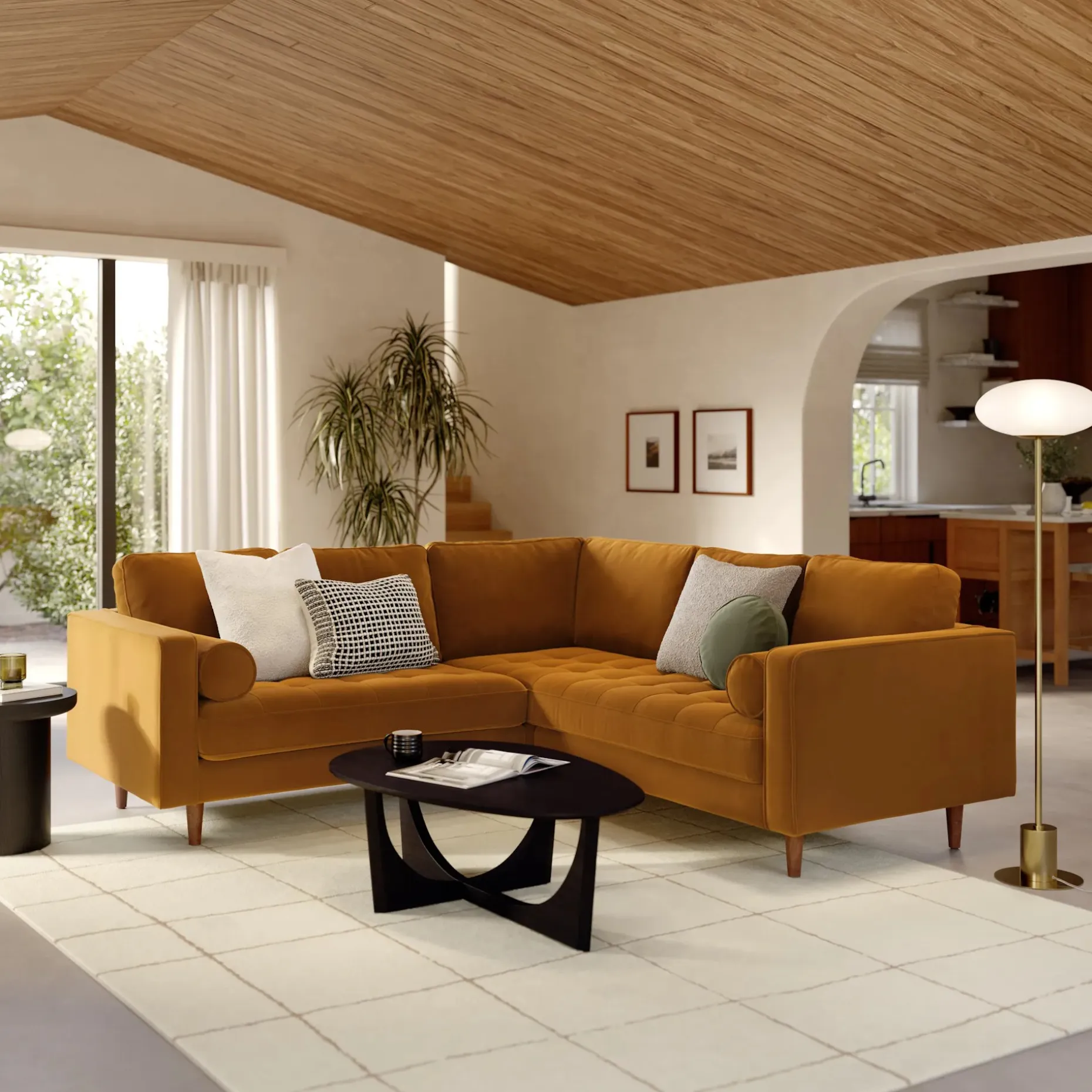 Sven 91" Tufted Velvet Corner Sectional - Plush Pacific Ginger