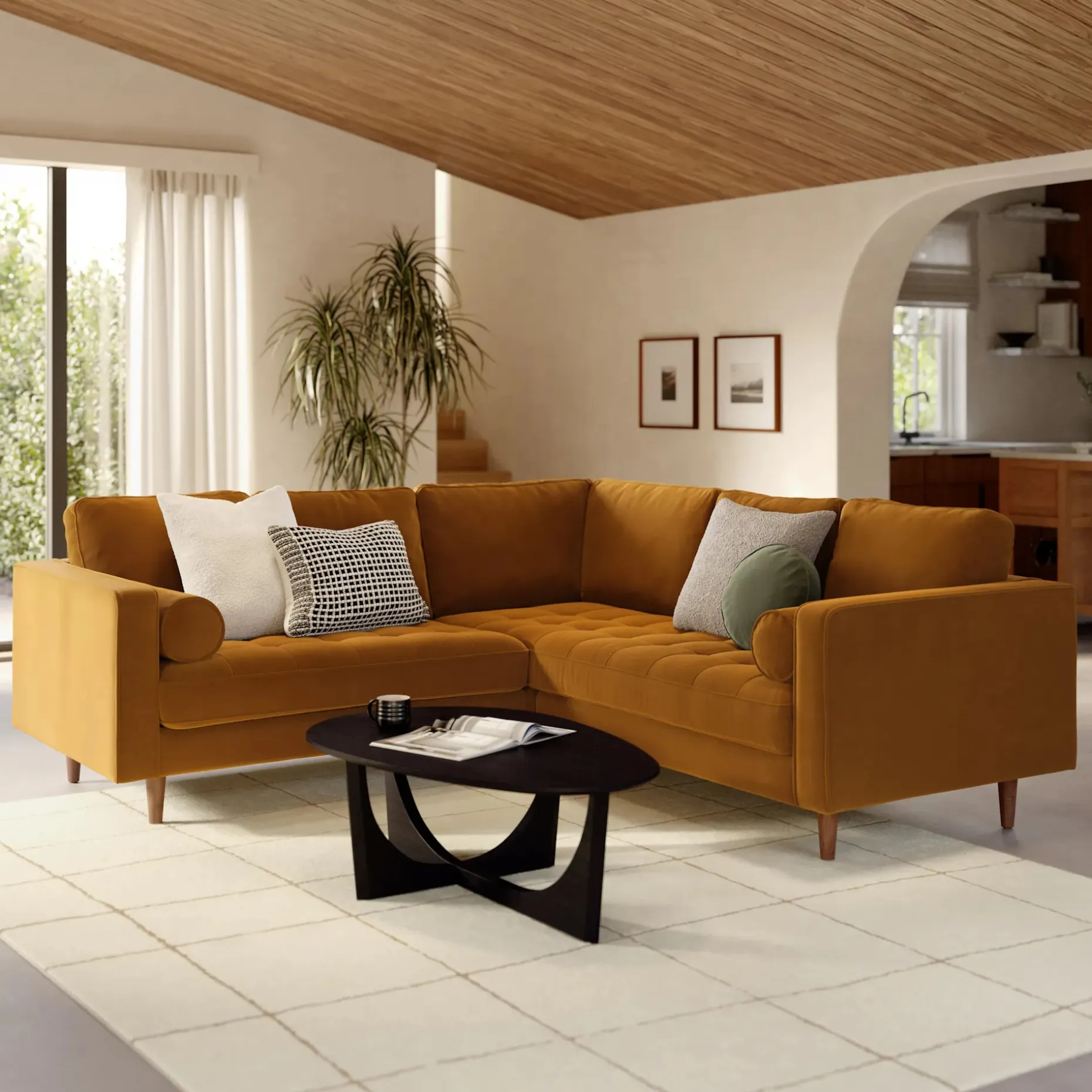 Sven 91" Tufted Velvet Corner Sectional - Plush Pacific Ginger