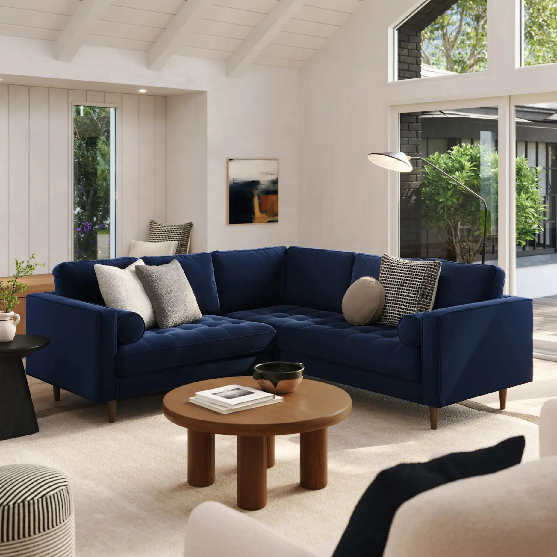 Sven 91" Tufted Velvet Corner Sectional - Plush Cascadia Blue