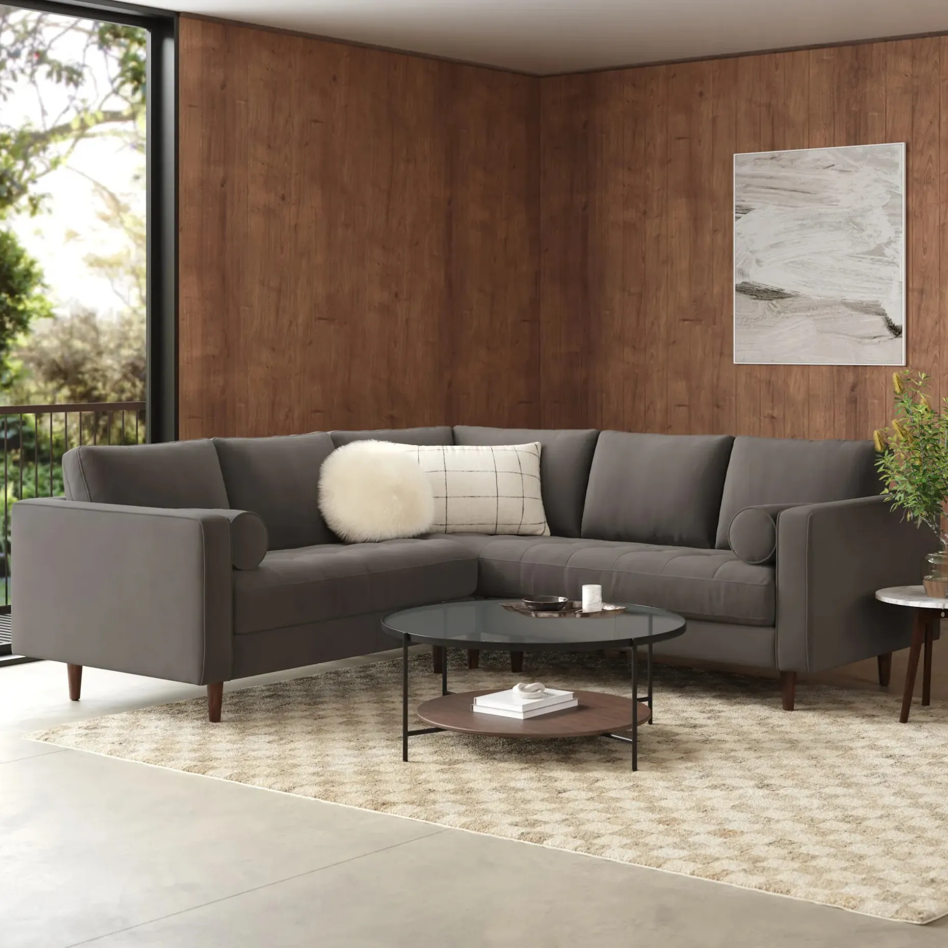 Sven 91" Tufted Velvet Corner Sectional - Hale Warm Gray