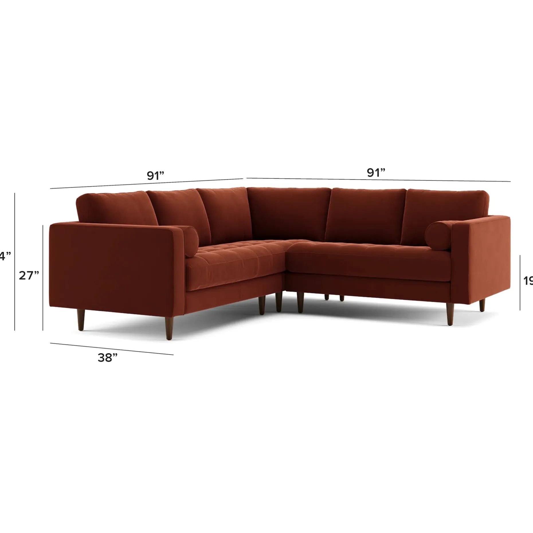 Sven 91" Tufted Velvet Corner Sectional - Hale Rust