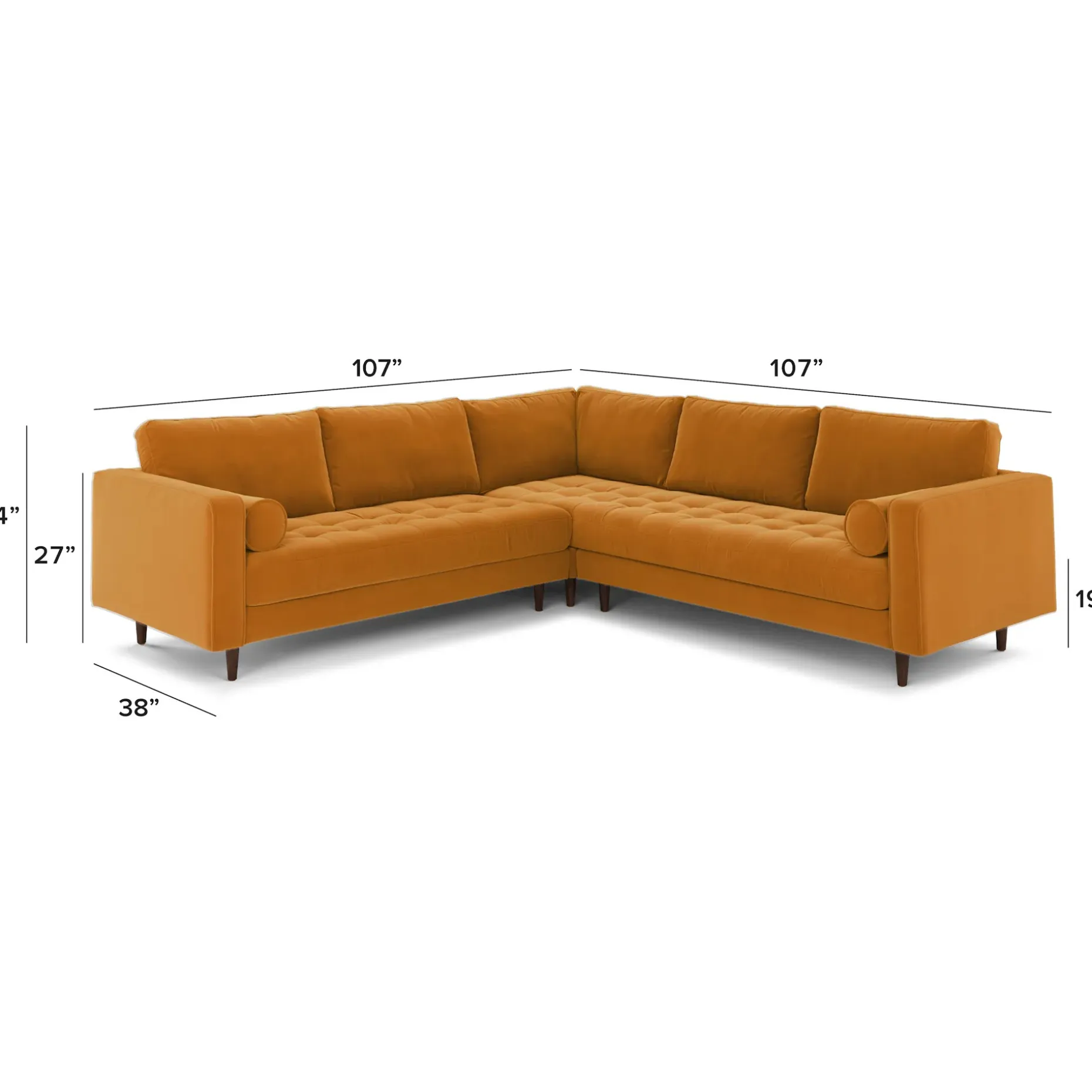 Sven 107" Tufted Velvet Corner Sectional - Plush Pacific Ginger