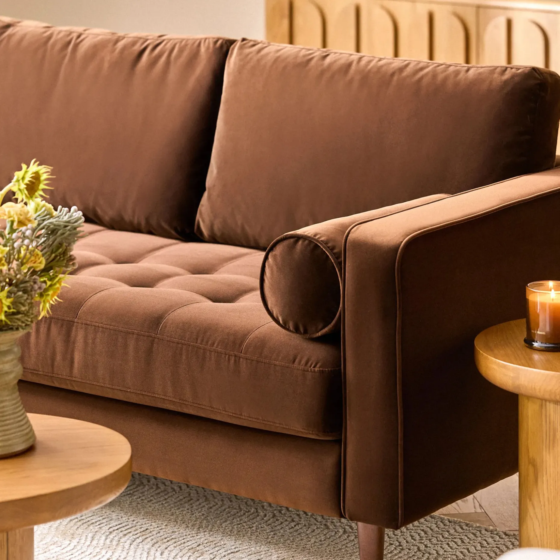 Sven 107" Tufted Velvet Corner Sectional - Plush Pacific Brown
