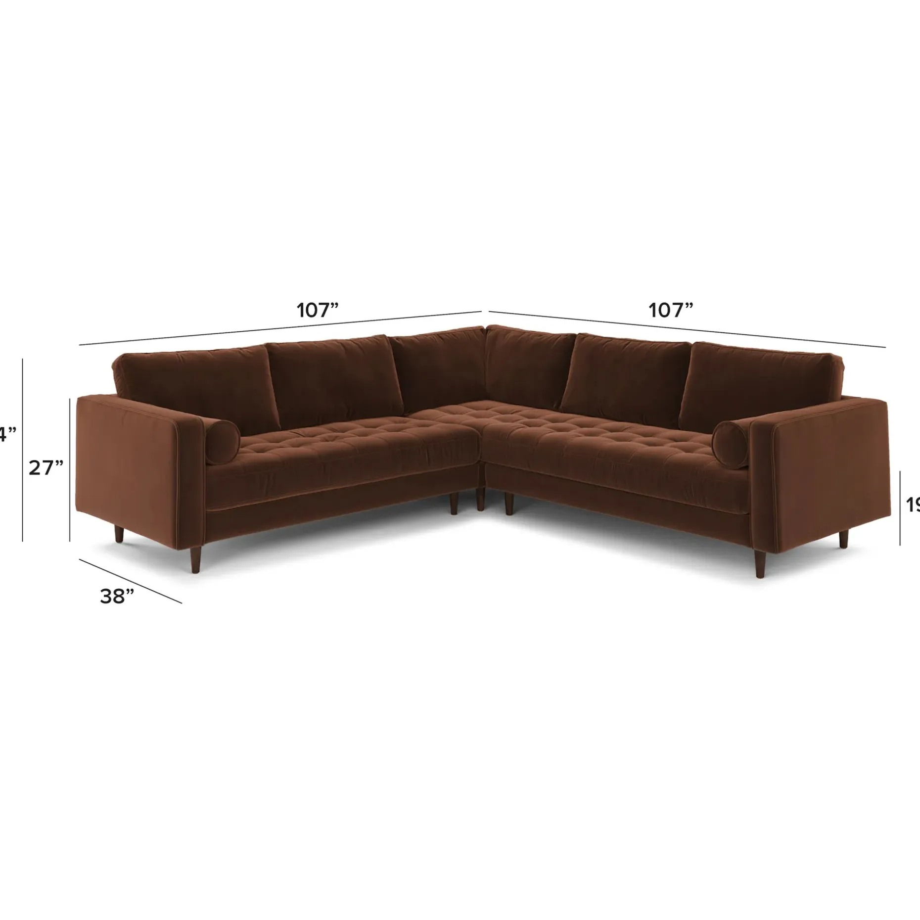 Sven 107" Tufted Velvet Corner Sectional - Plush Pacific Brown