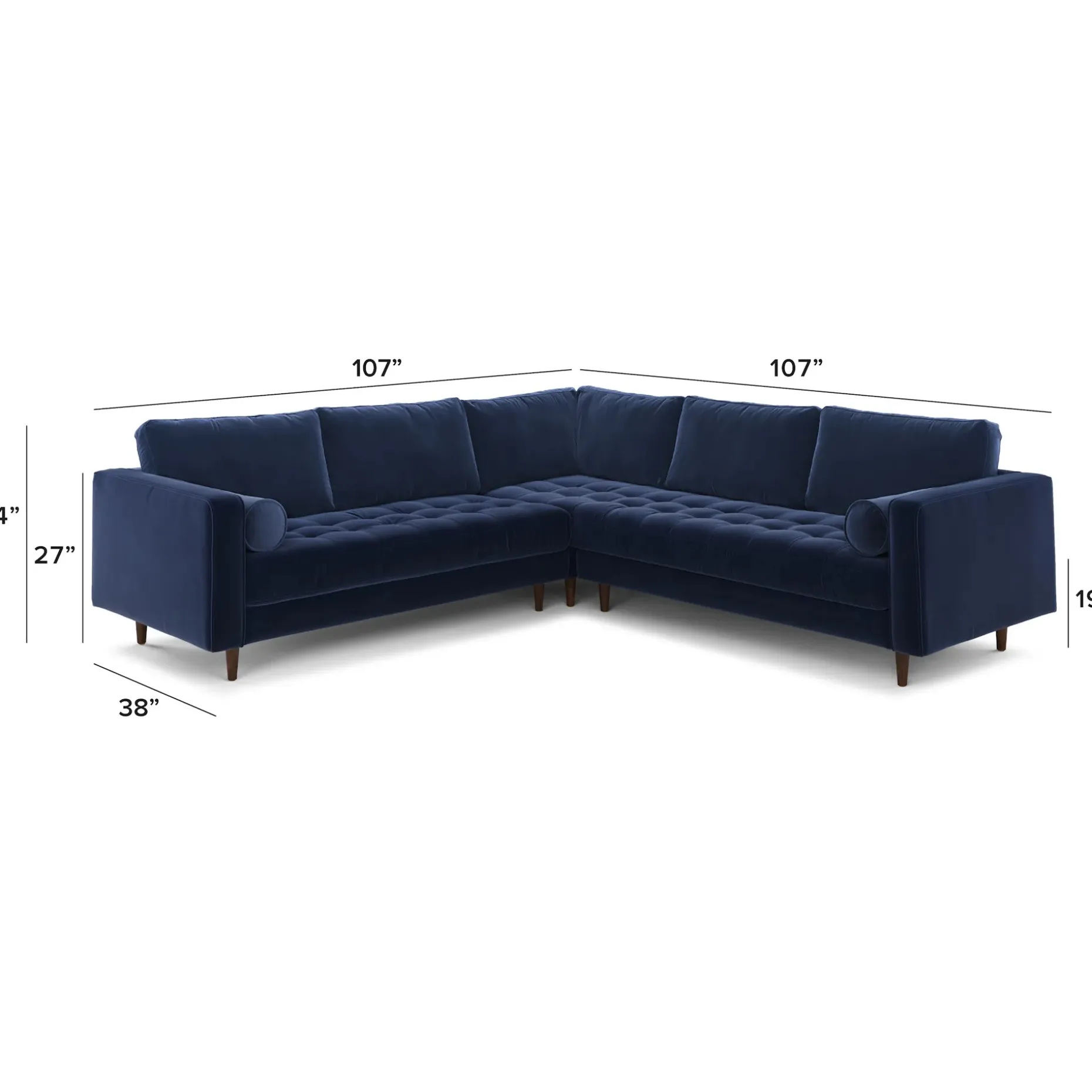 Sven 107" Tufted Velvet Corner Sectional - Plush Cascadia Blue
