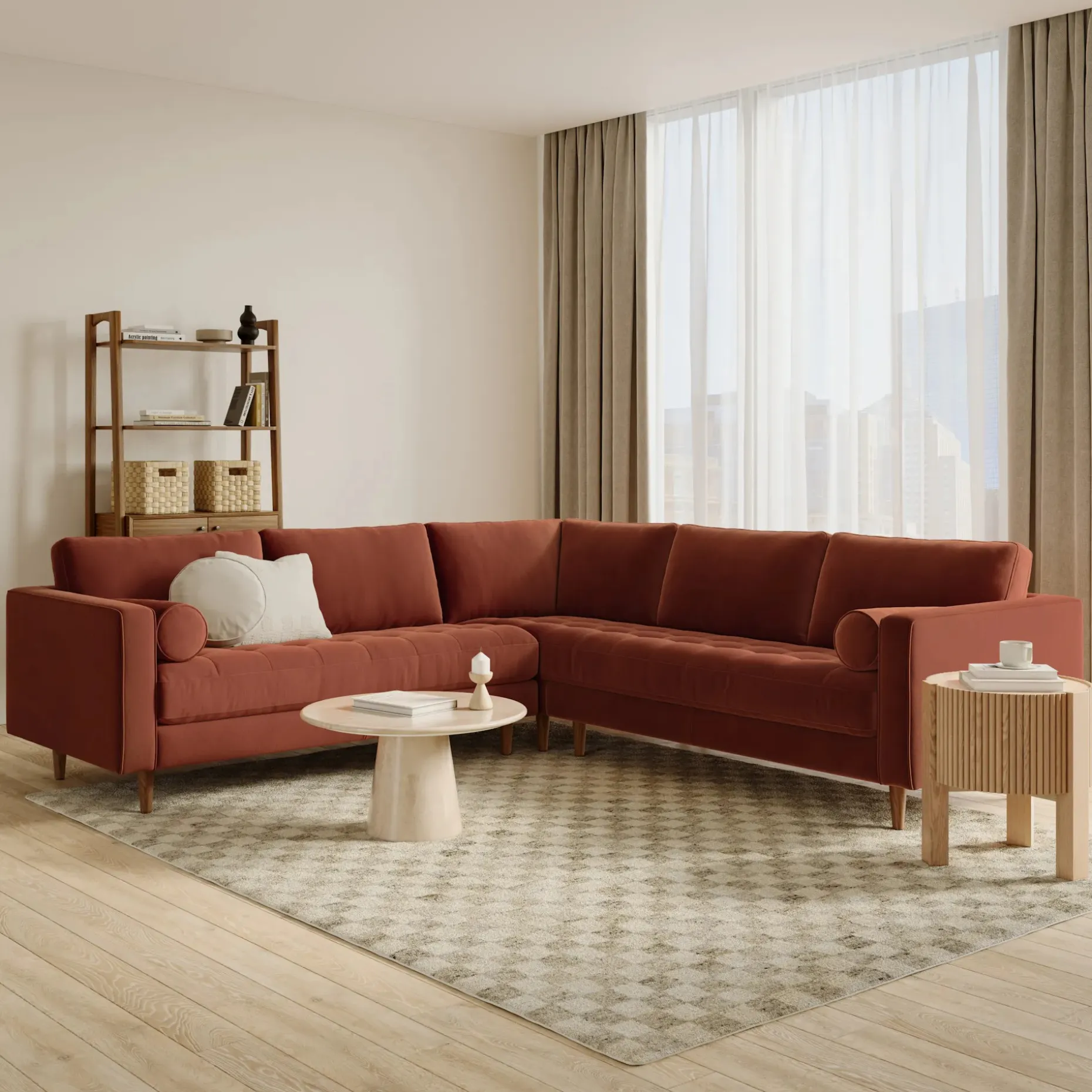 Sven 107" Tufted Velvet Corner Sectional - Hale Rust