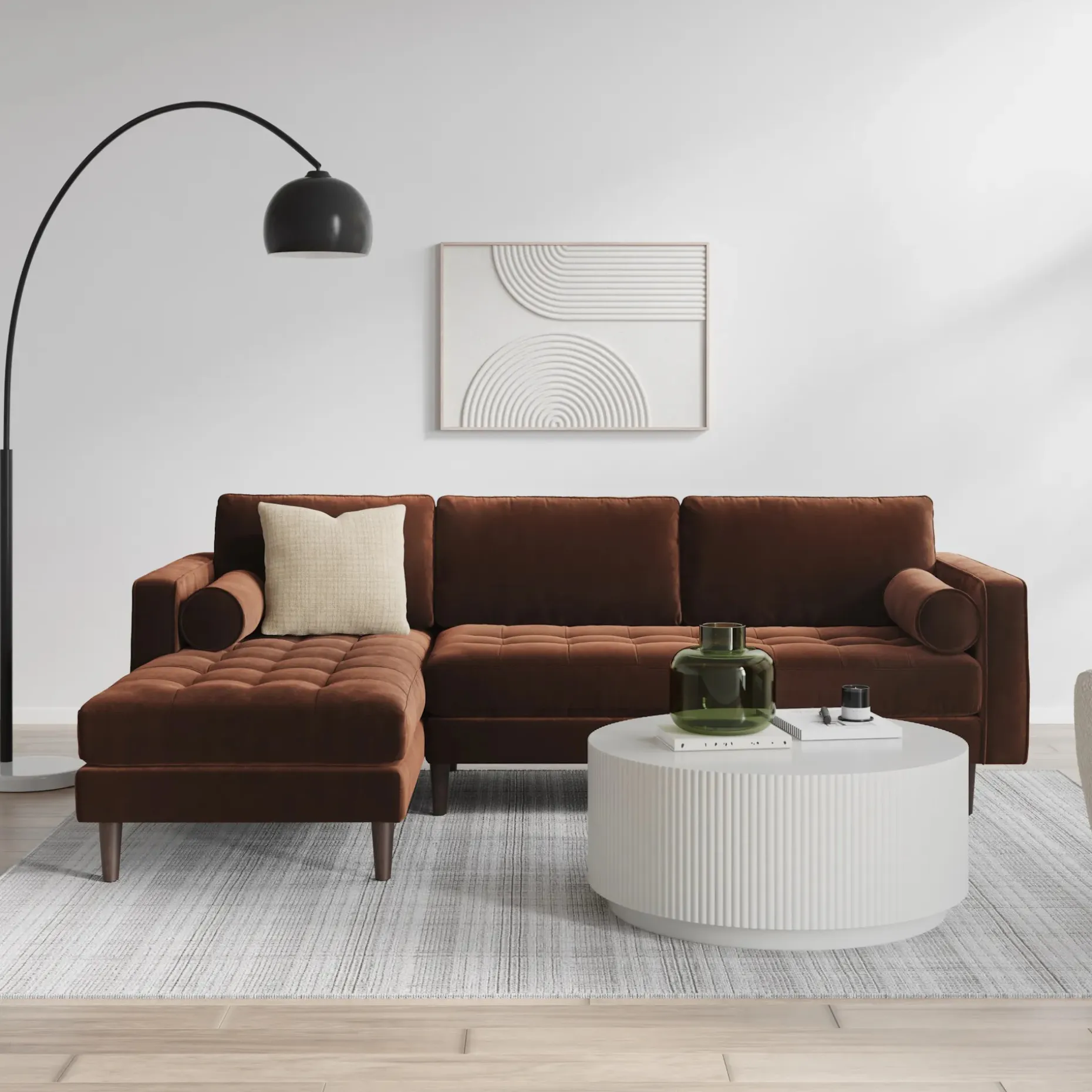 Sven 100" Tufted Velvet Left Sectional - Plush Pacific Brown