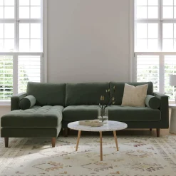 Sven 100" Tufted Velvet Left Sectional - Plush Pacific Green