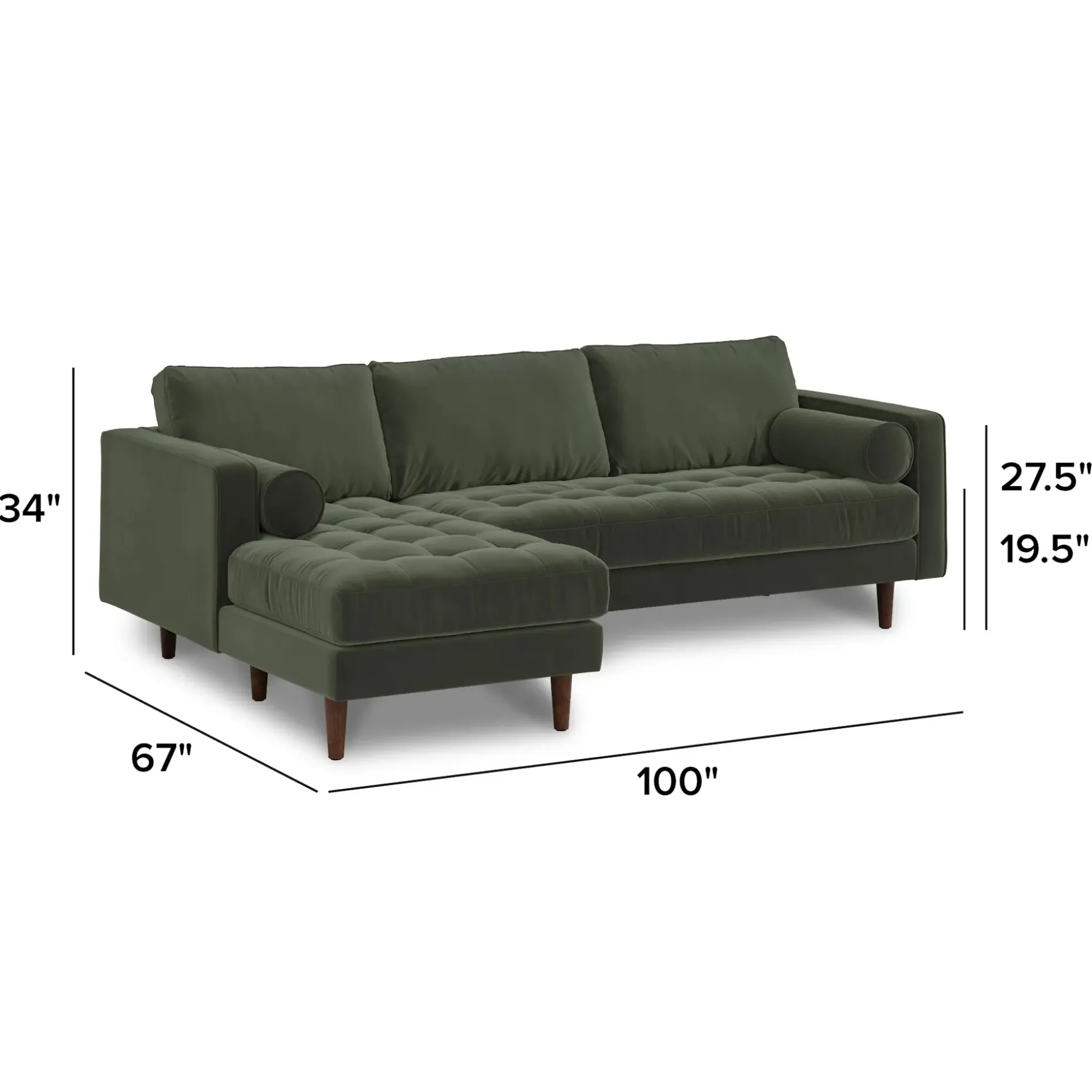 Sven 100" Tufted Velvet Left Sectional - Plush Pacific Green