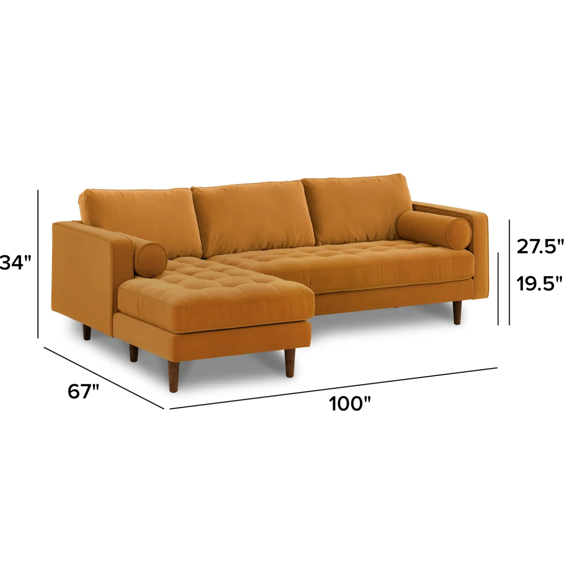 Sven 100" Tufted Velvet Left Sectional - Plush Pacific Ginger