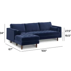 Sven 100" Tufted Velvet Left Sectional - Plush Cascadia Blue