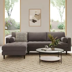 Sven 100" Tufted Velvet Left Sectional - Hale Warm Gray