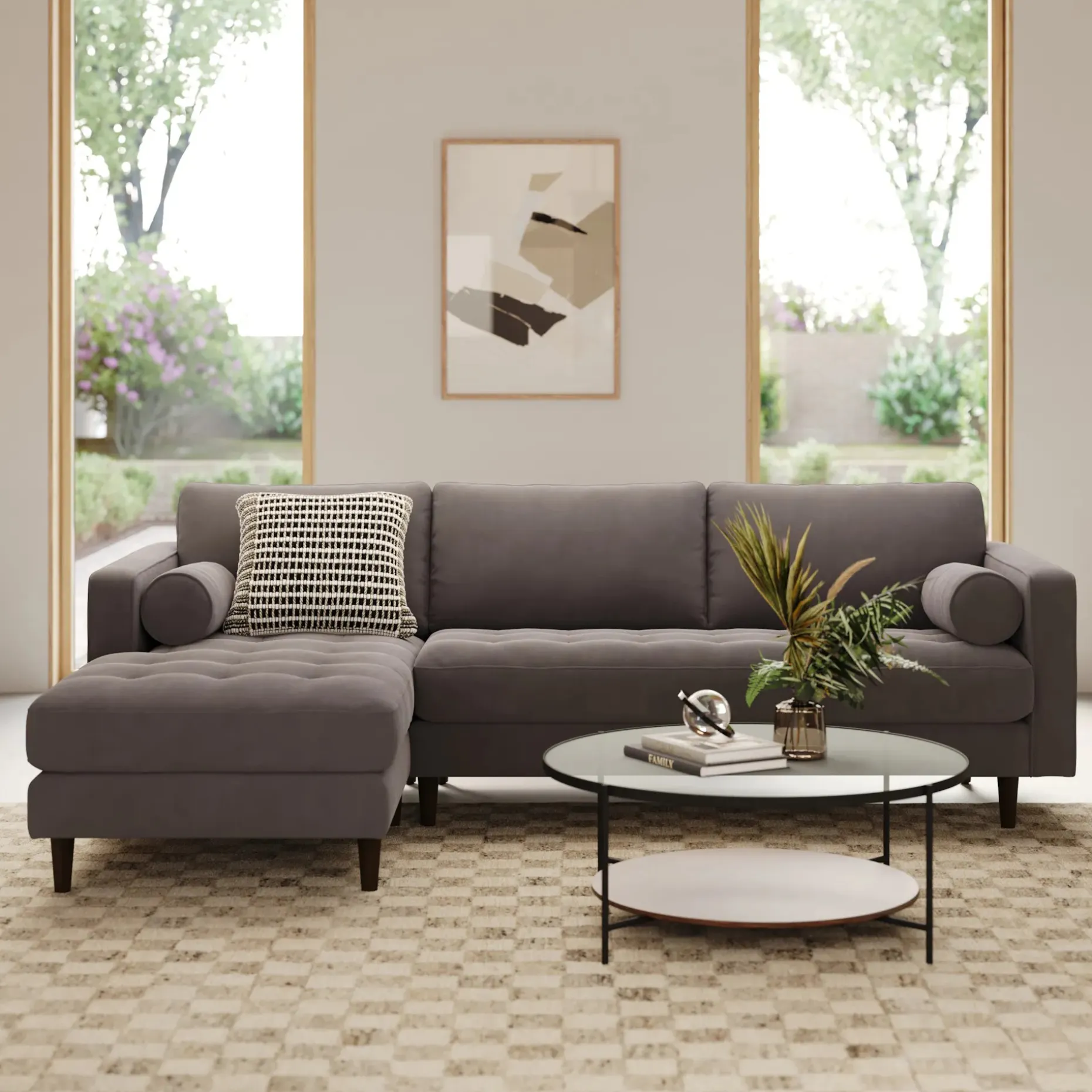 Sven 100" Tufted Velvet Left Sectional - Hale Warm Gray