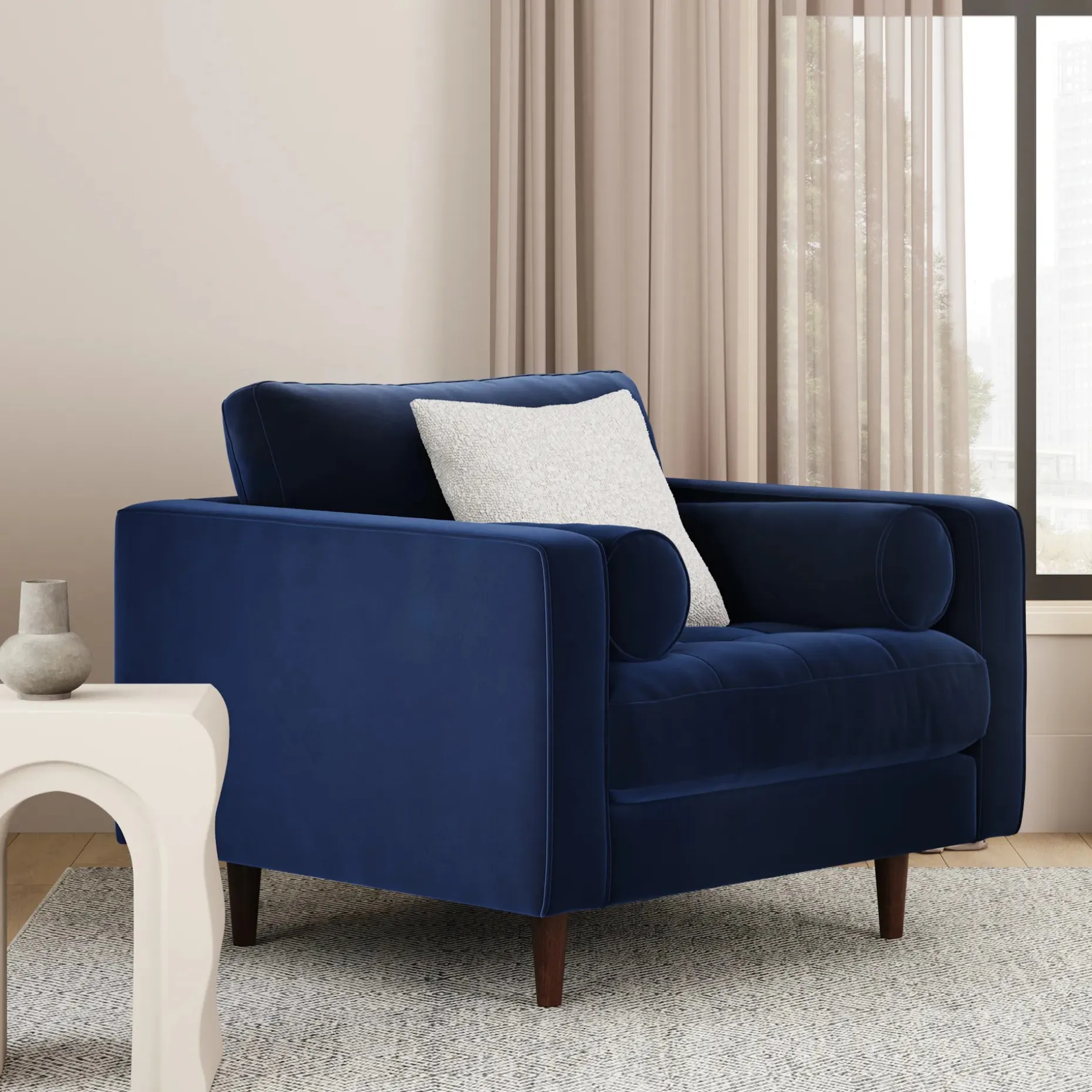Sven 42" Tufted Velvet Lounge Chair - Plush Cascadia Blue