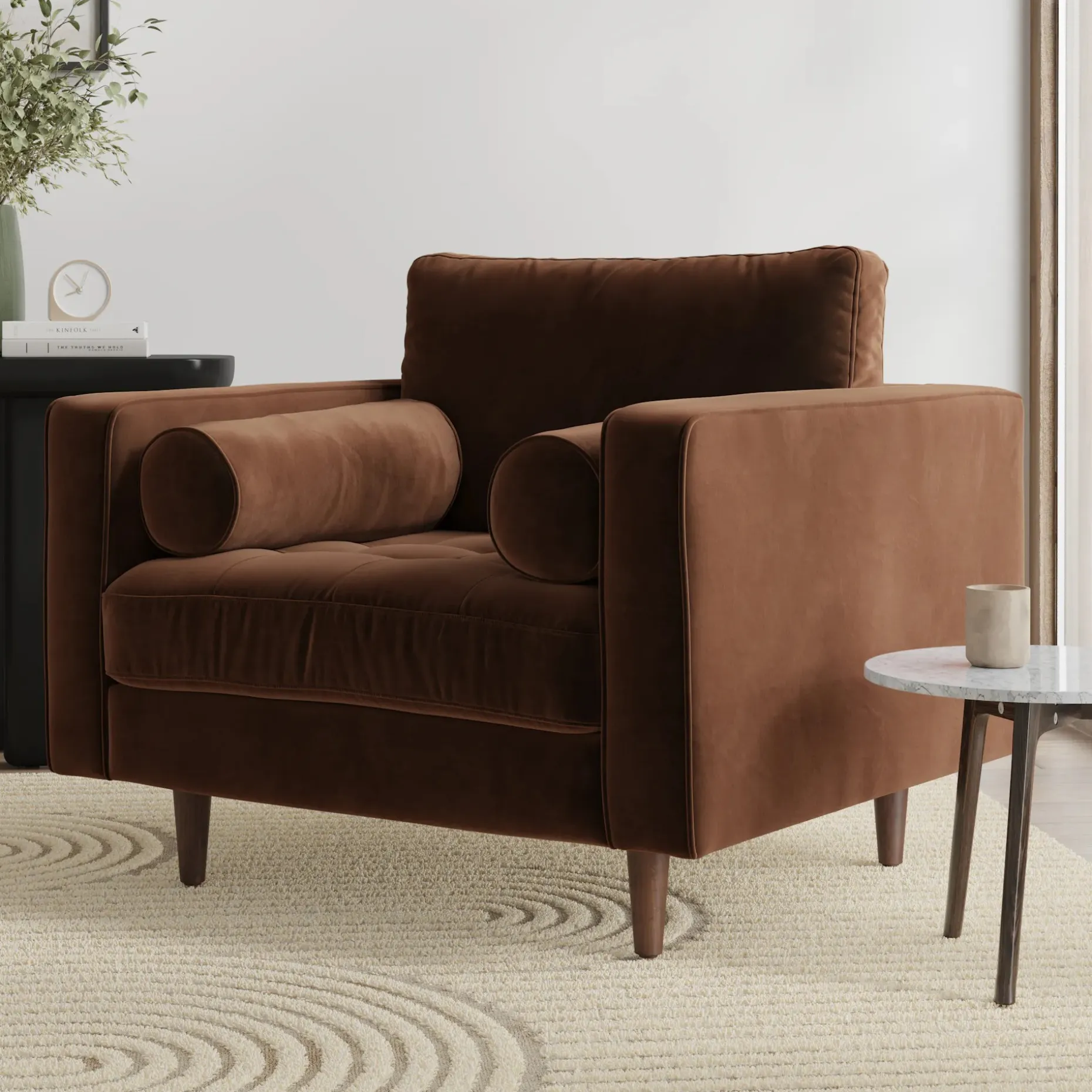 Sven 42" Tufted Velvet Lounge Chair - Plush Pacific Brown